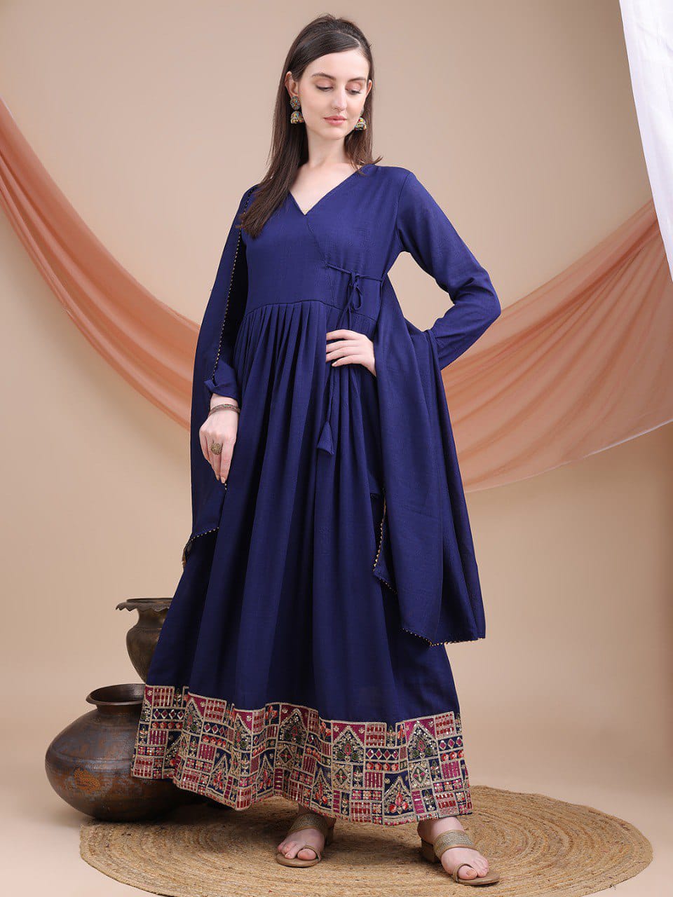 Vichitra Silk With Embroidery Work Anarkali Dress Gown For Women's