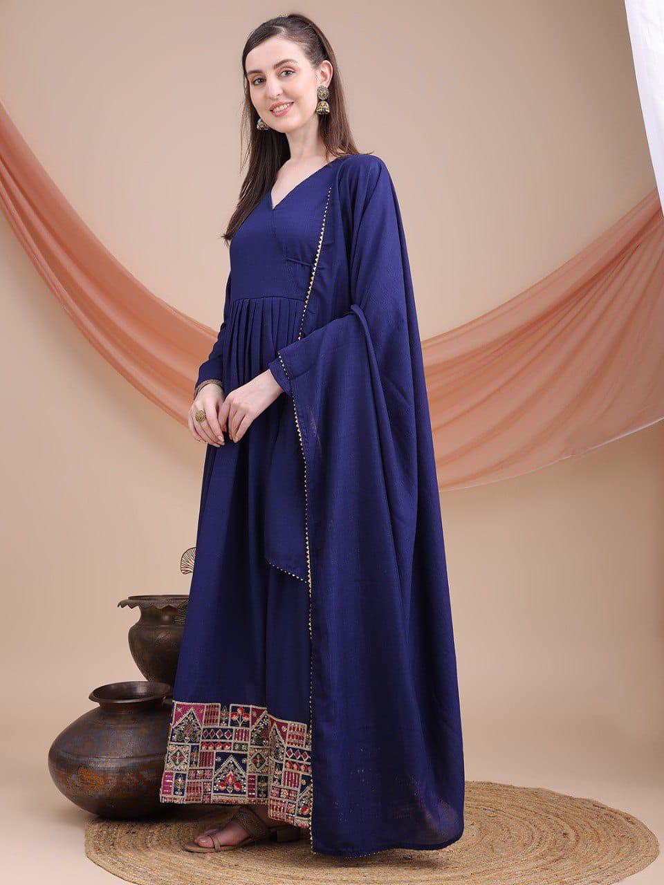 Vichitra Silk With Embroidery Work Anarkali Dress Gown For Women's