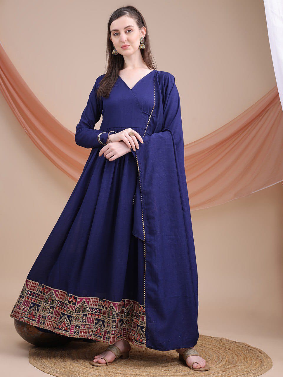 Vichitra Silk With Embroidery Work Anarkali Dress Gown For Women's