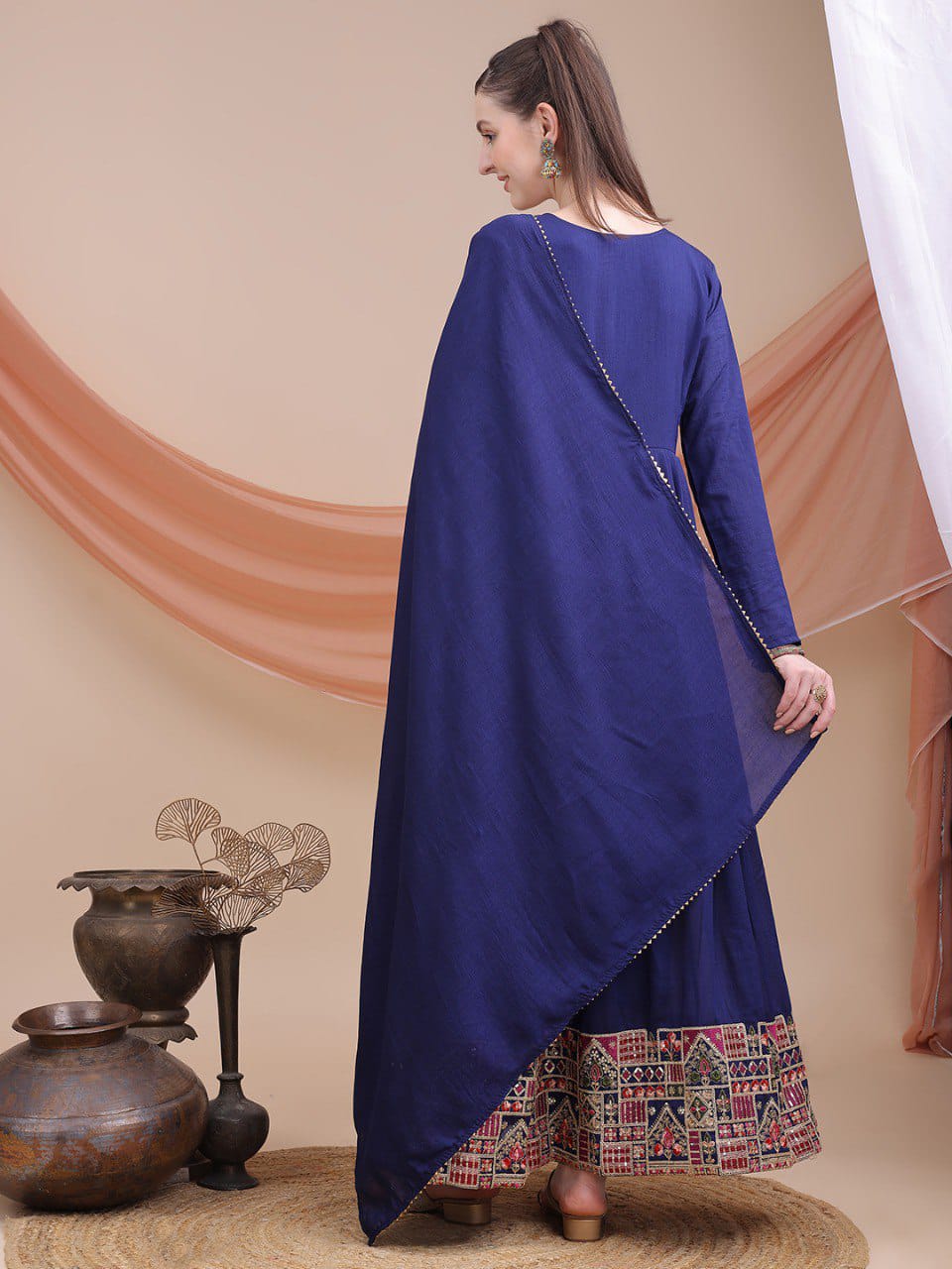 Vichitra Silk With Embroidery Work Anarkali Dress Gown For Women's