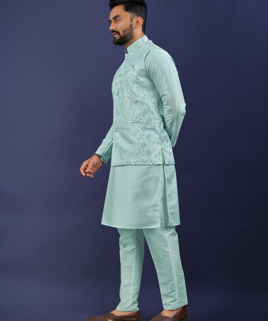 Premium Pure Silk Traditional Wear Kurta Pajama Set For Men's
