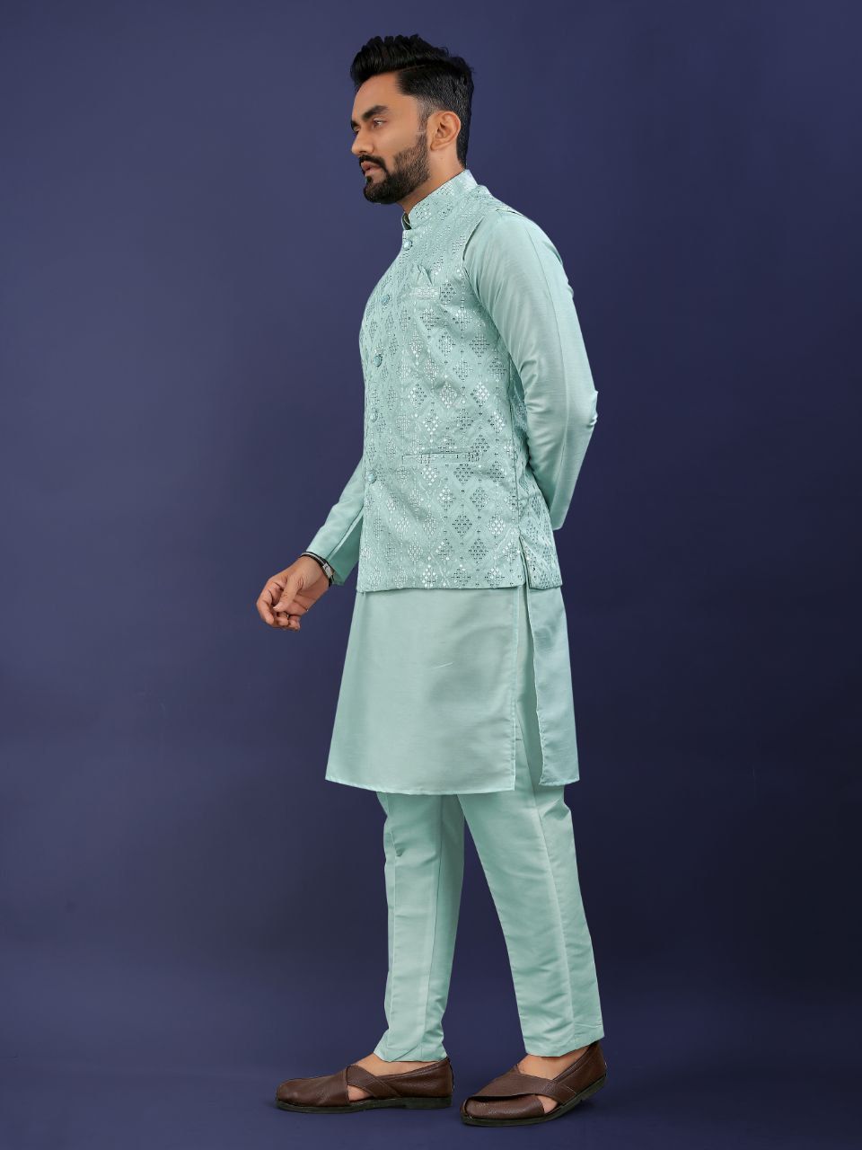 Premium Pure Silk Traditional Wear Kurta Pajama Set For Men's