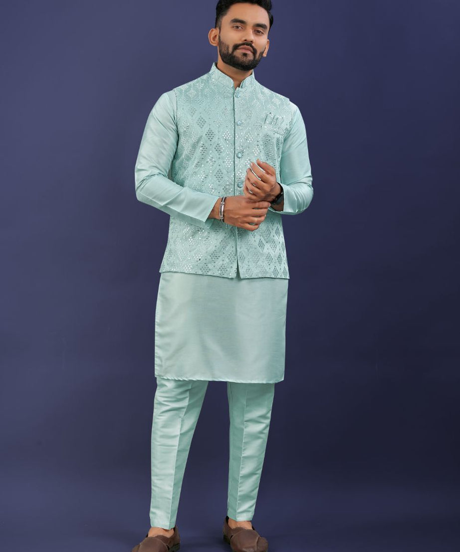 Premium Pure Silk Traditional Wear Kurta Pajama Set For Men's