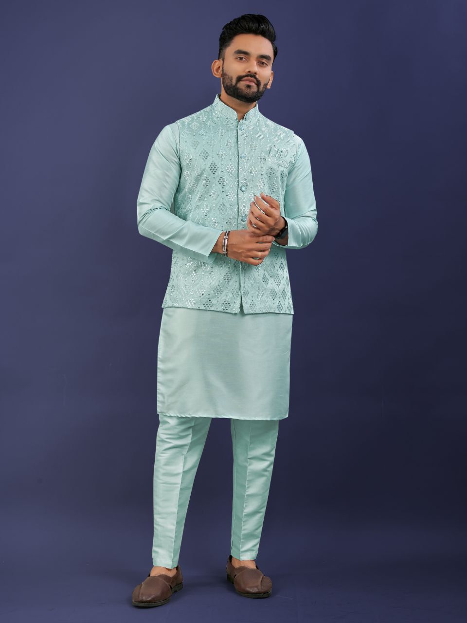 Premium Pure Silk Traditional Wear Kurta Pajama Set For Men's