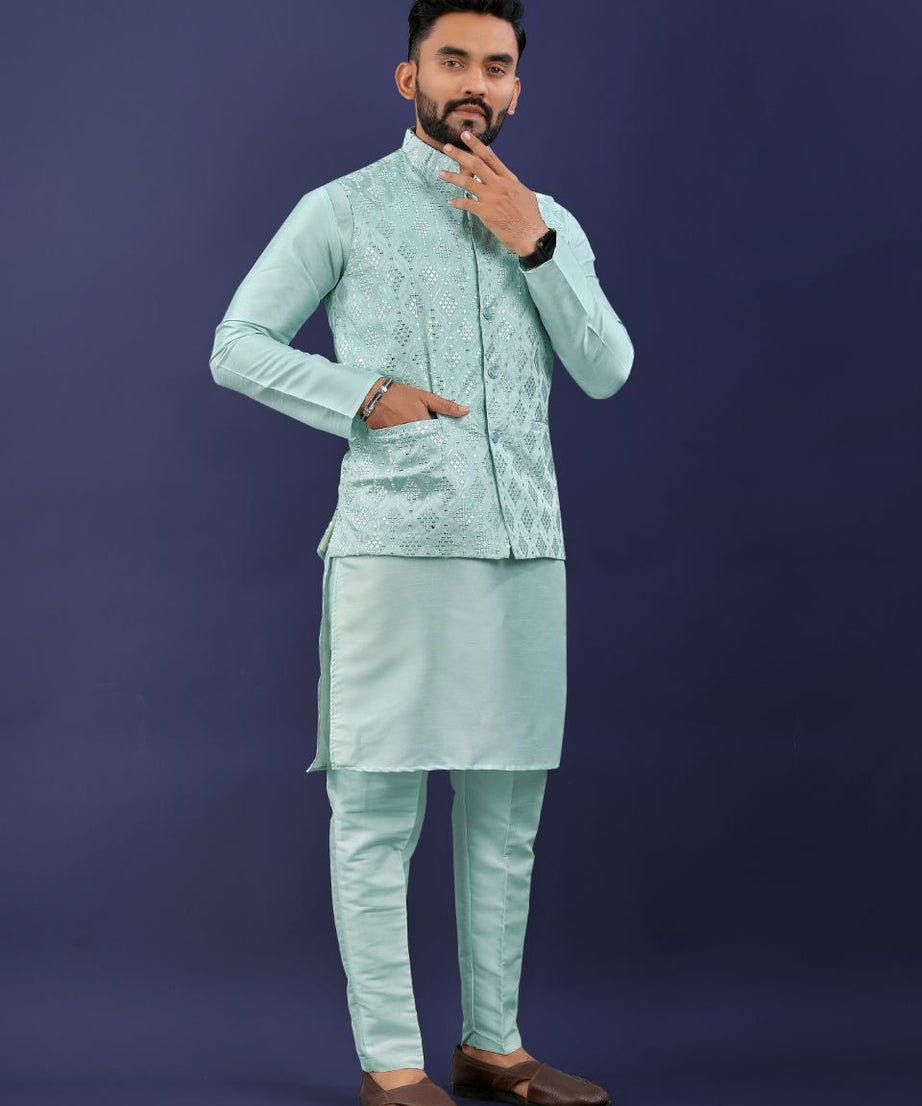 Premium Pure Silk Traditional Wear Kurta Pajama Set For Men's