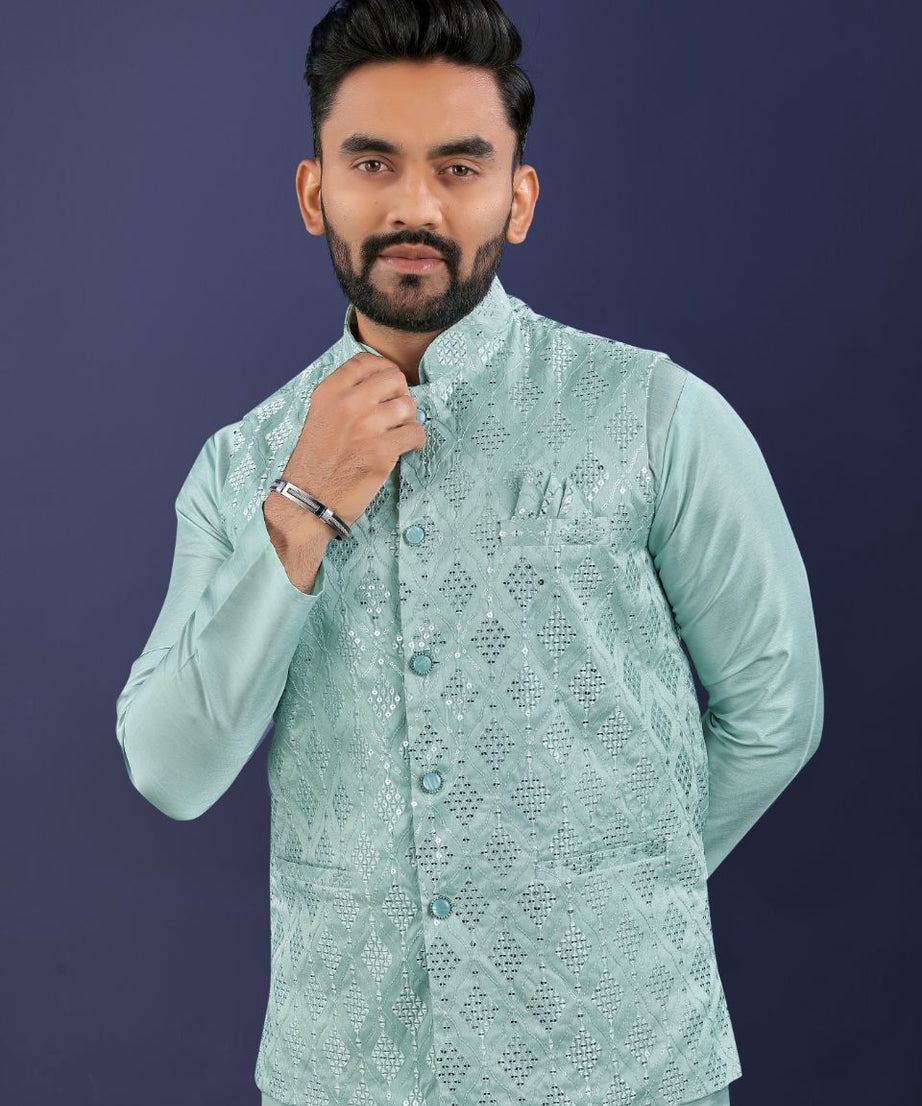 Premium Pure Silk Traditional Wear Kurta Pajama Set For Men's