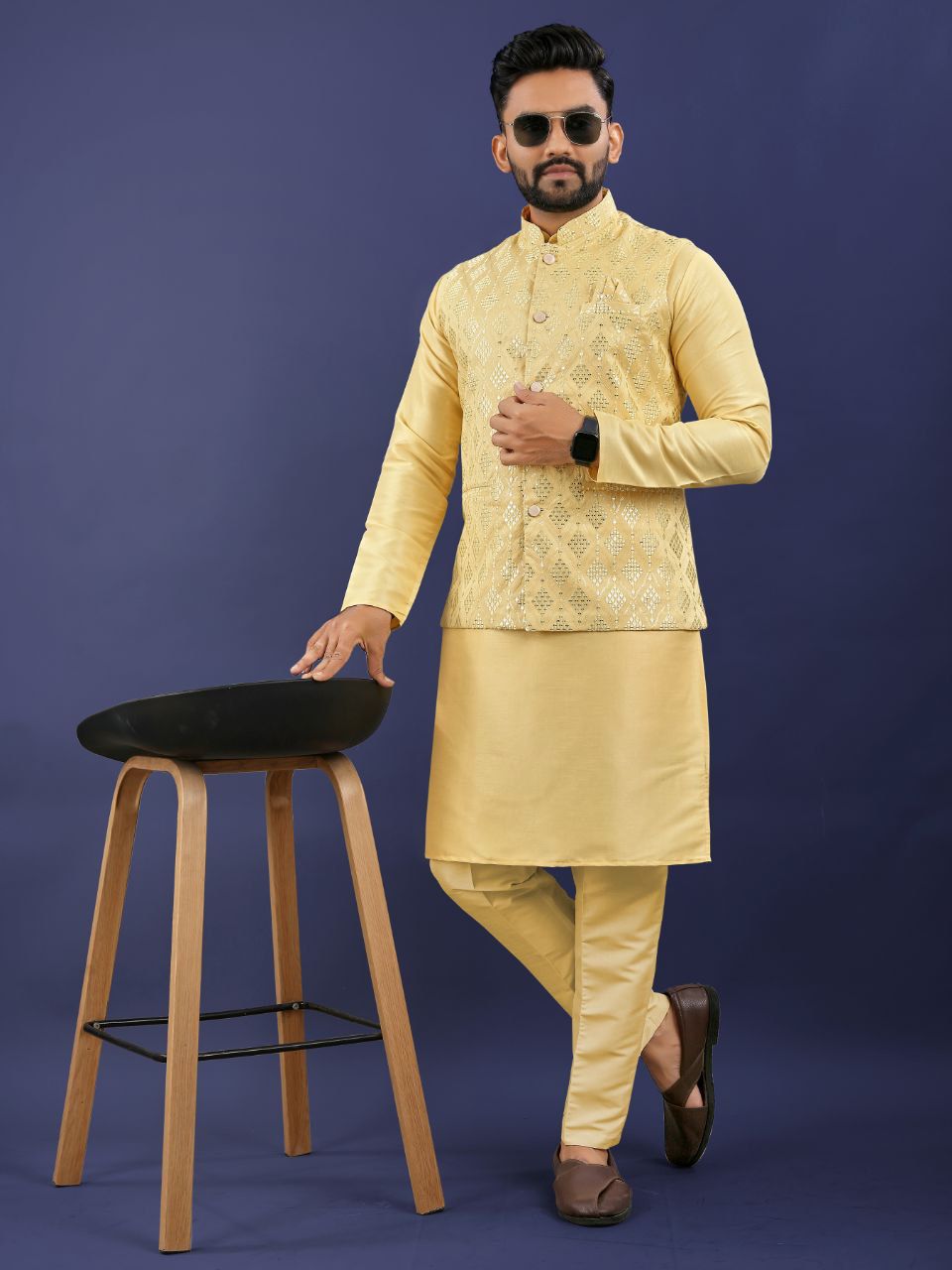 Premium Pure Silk Traditional Wear Kurta Pajama Set For Men's