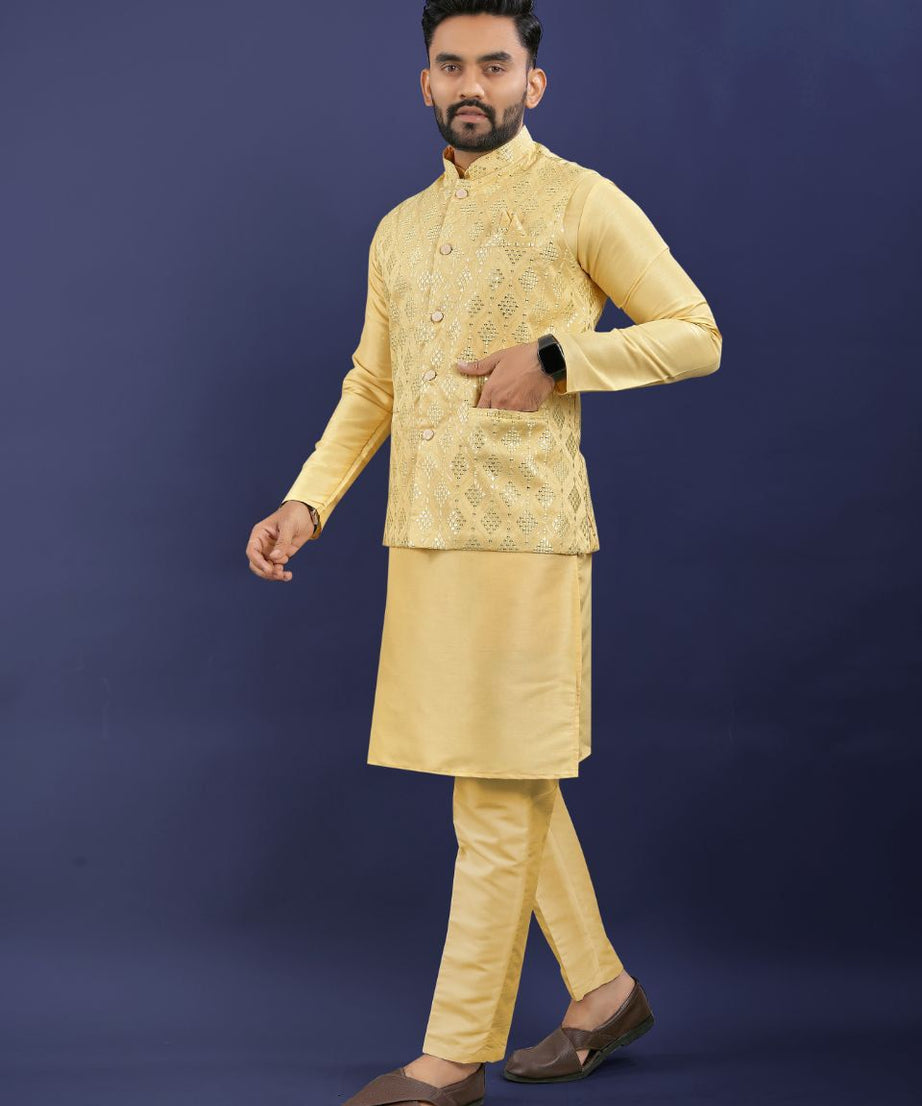 Premium Pure Silk Traditional Wear Kurta Pajama Set For Men's