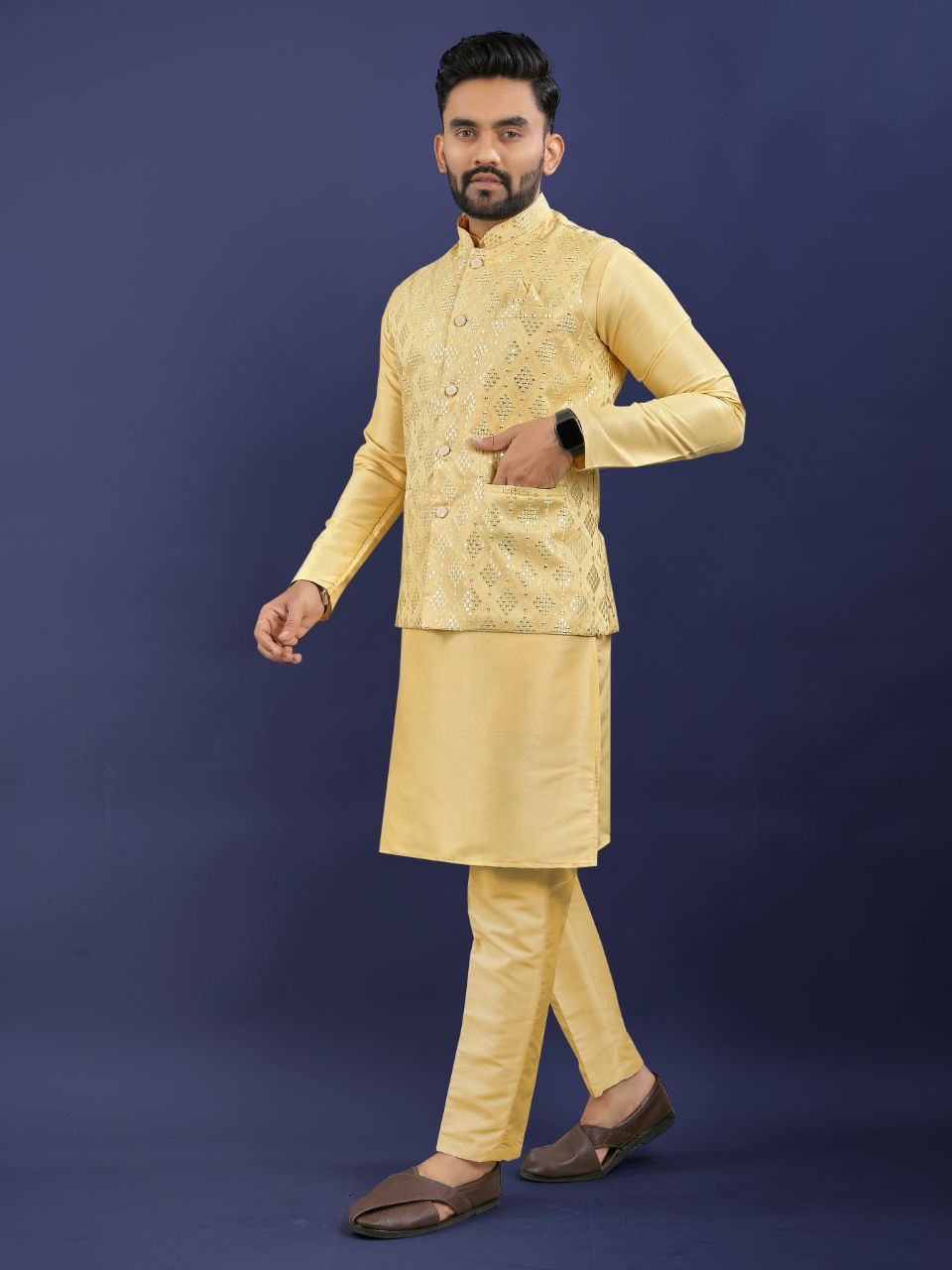 Premium Pure Silk Traditional Wear Kurta Pajama Set For Men's