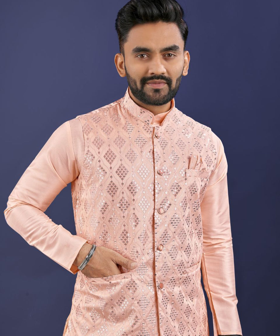 Premium Pure Silk Traditional Wear Kurta Pajama Set For Men's