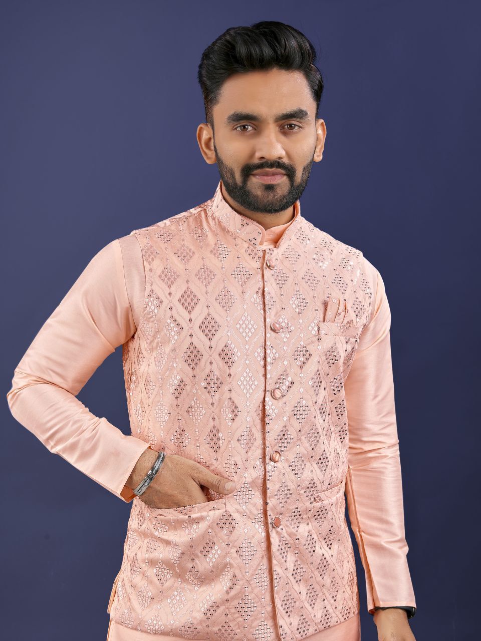 Premium Pure Silk Traditional Wear Kurta Pajama Set For Men's