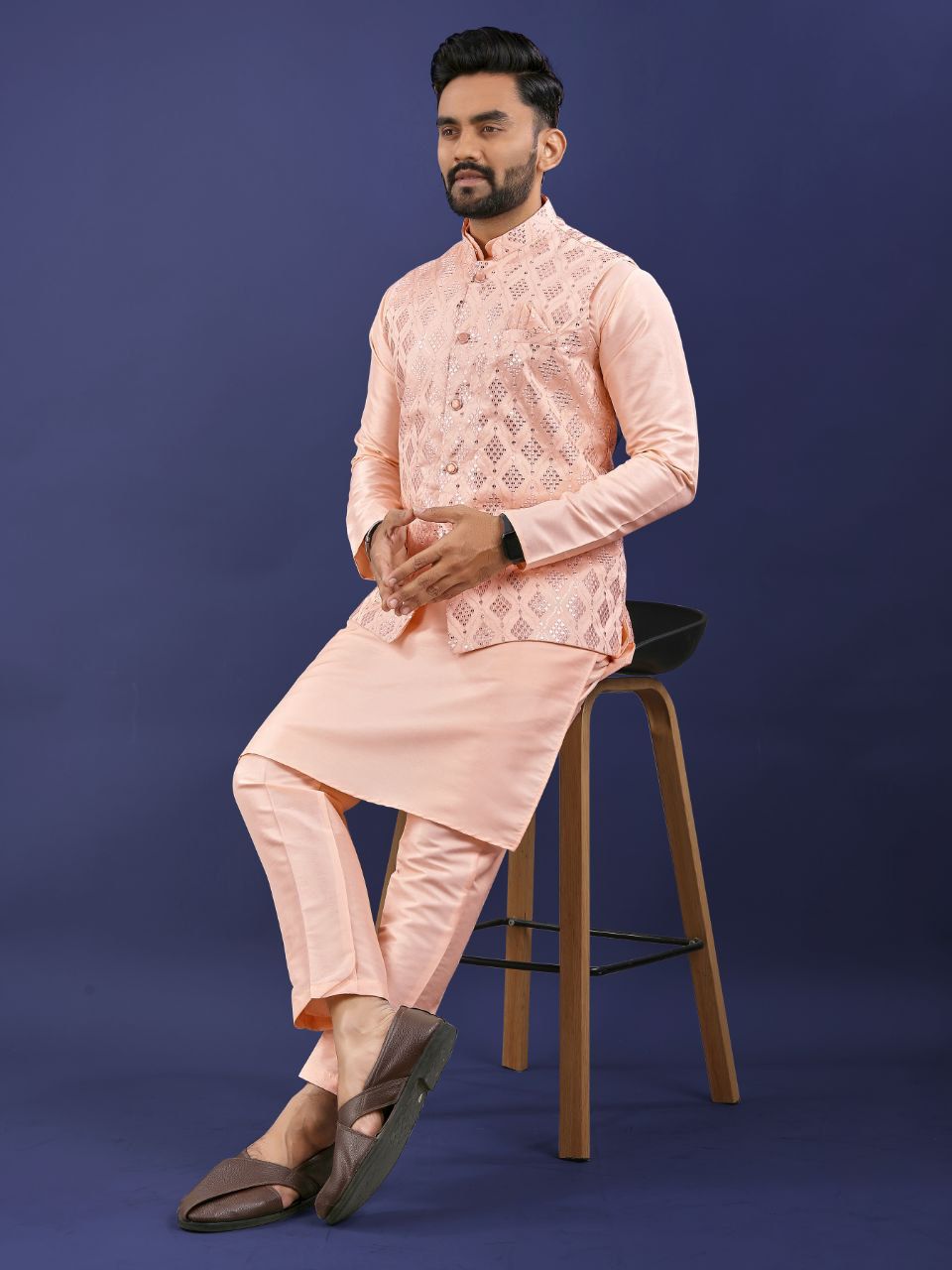 Premium Pure Silk Traditional Wear Kurta Pajama Set For Men's