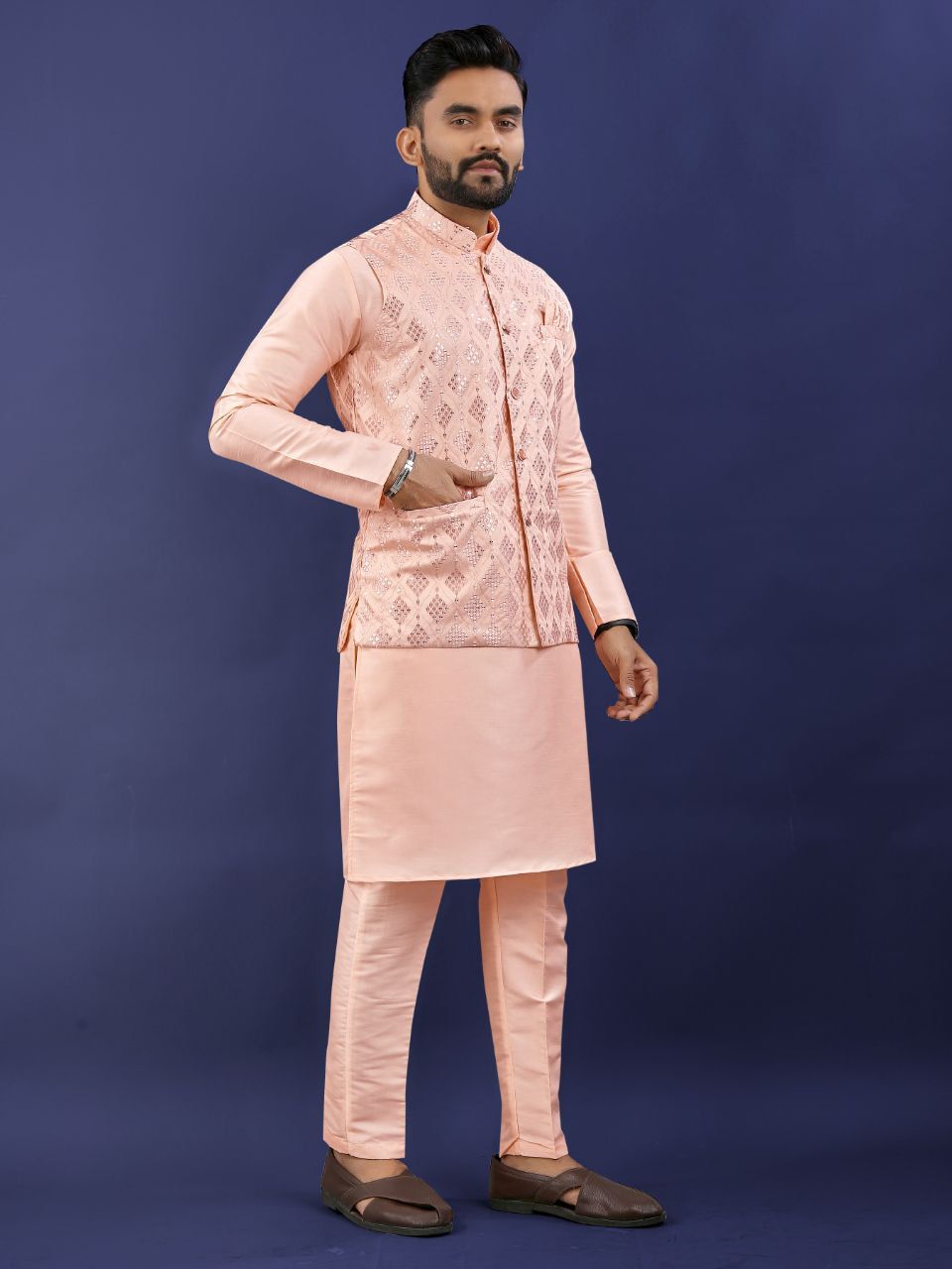 Premium Pure Silk Traditional Wear Kurta Pajama Set For Men's