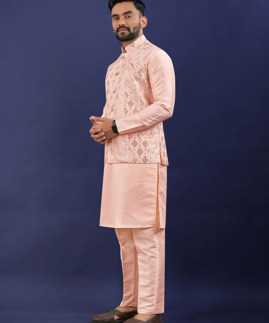 Premium Pure Silk Traditional Wear Kurta Pajama Set For Men's