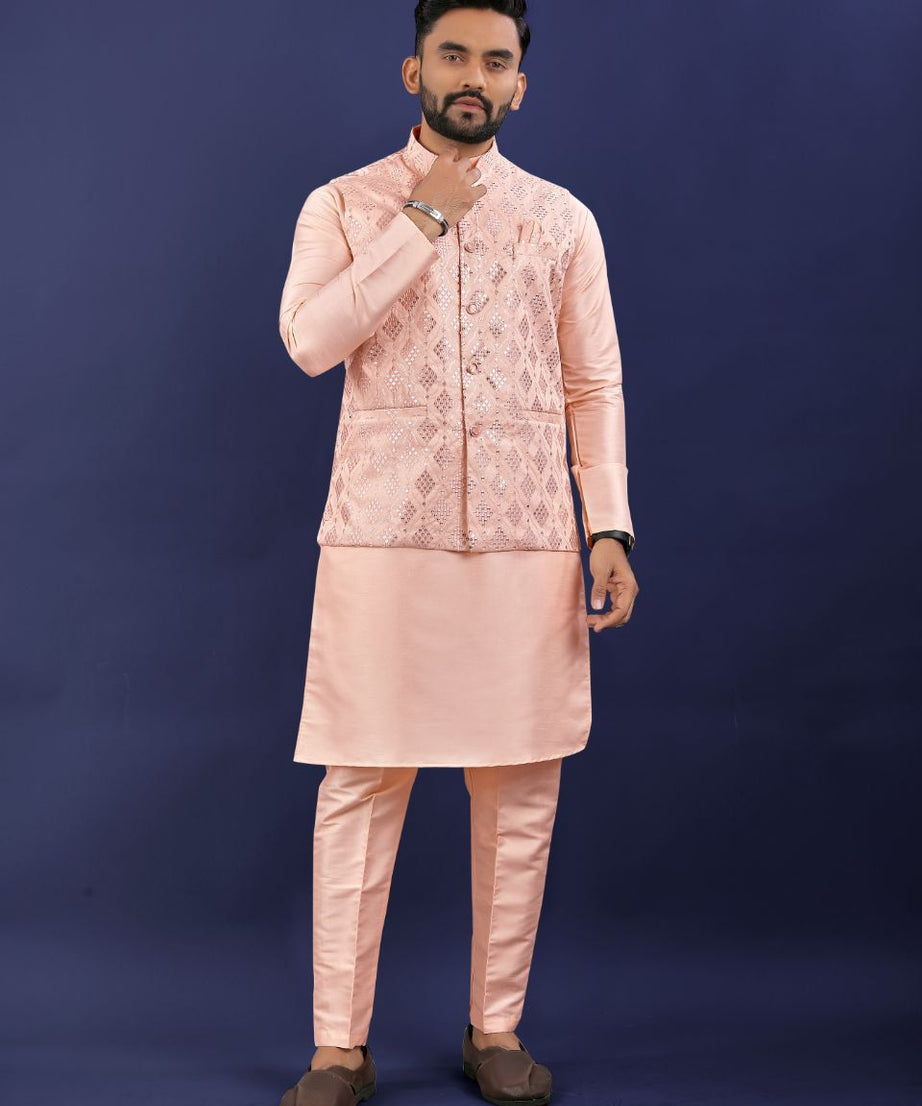 Premium Pure Silk Traditional Wear Kurta Pajama Set For Men's