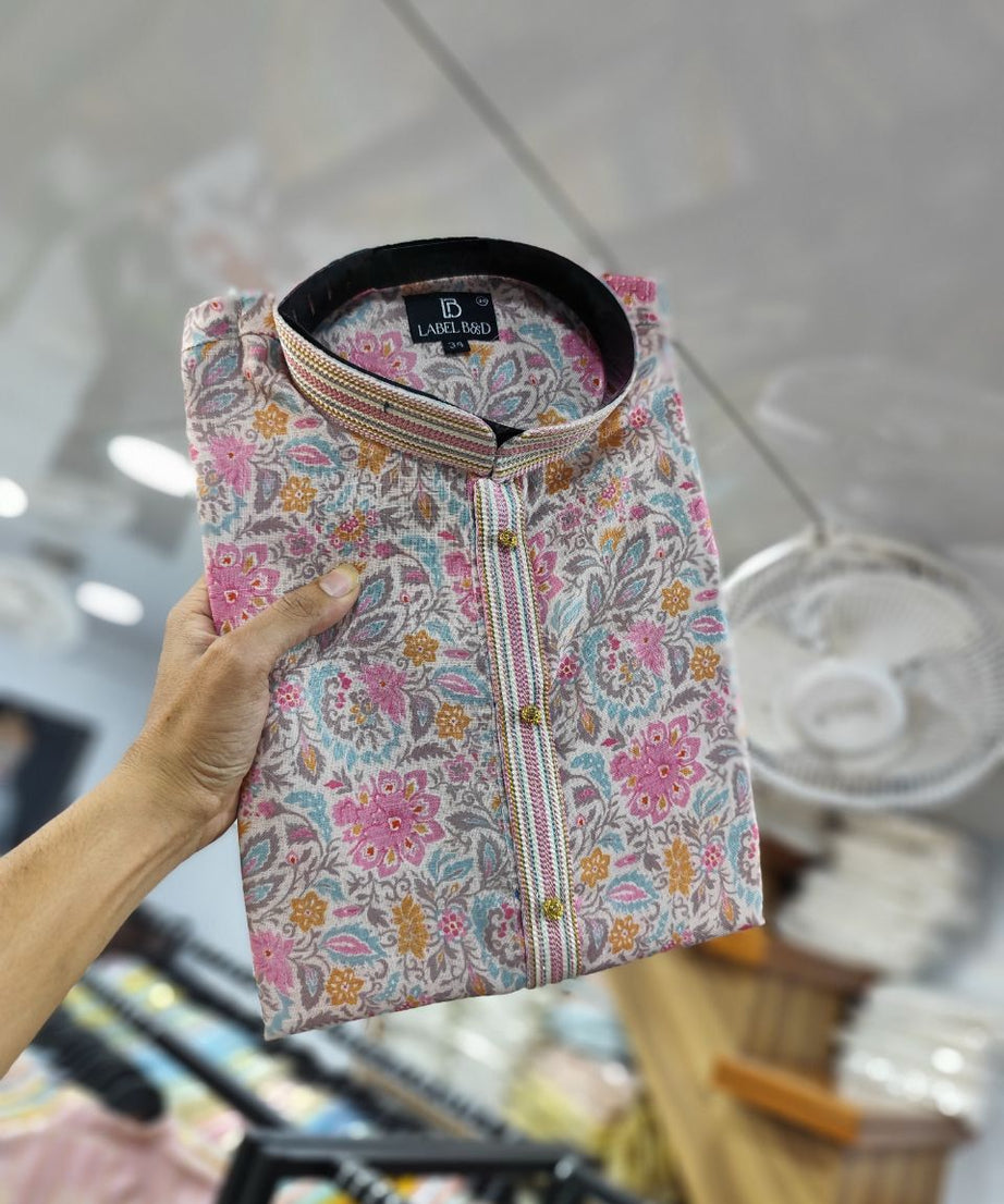 Festival Digital Printed Semi Linen Designer Kurta With Pajama Set