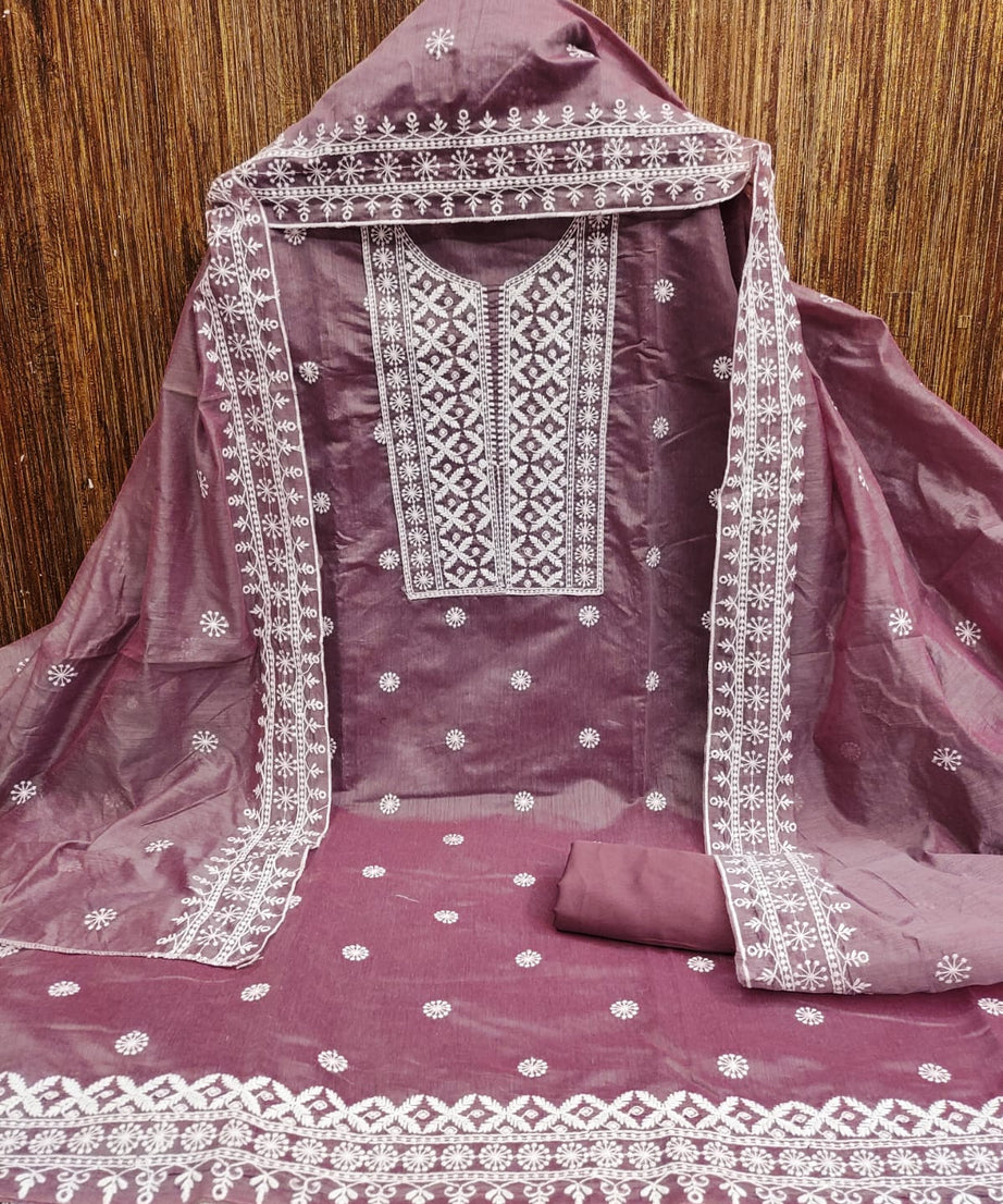 Traditional Wedding Wear Designer Indian Chanderi Work Top Bottom&Dupatta