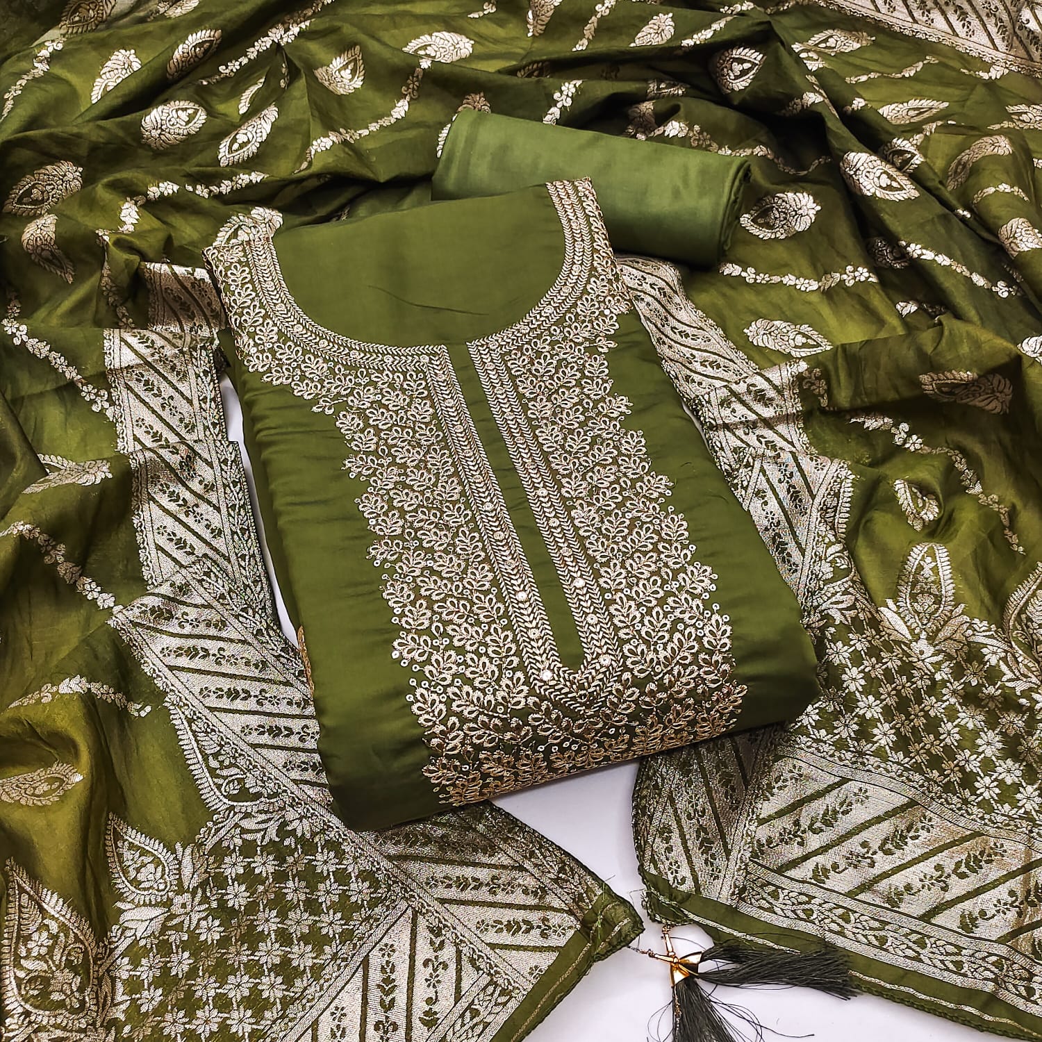 Traditional Wedding Wear Indian Roman Silk Designer Top Bottom & Dupatta