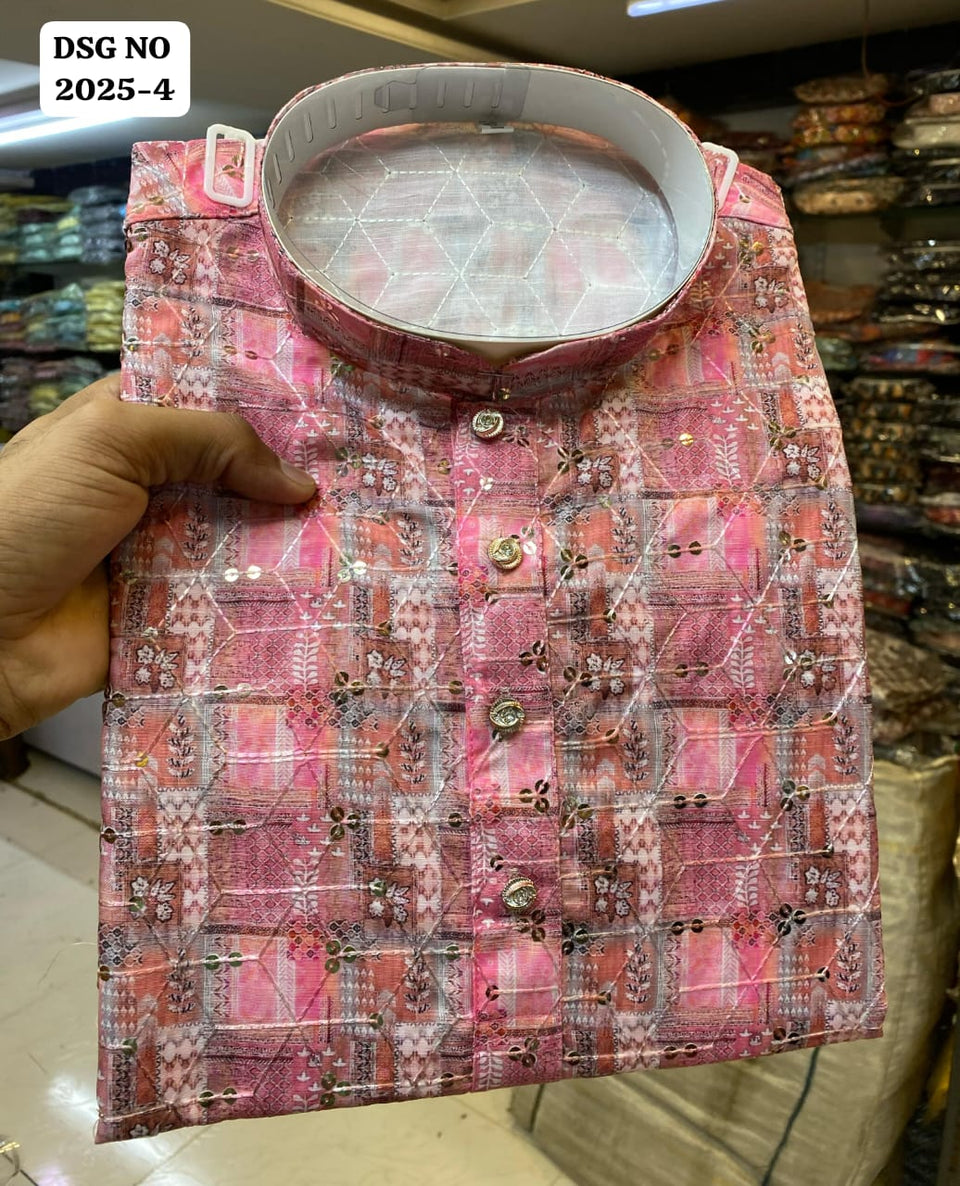 Men's Full Stitched Designer Traditional Wear Linen Kurta Pajama Set