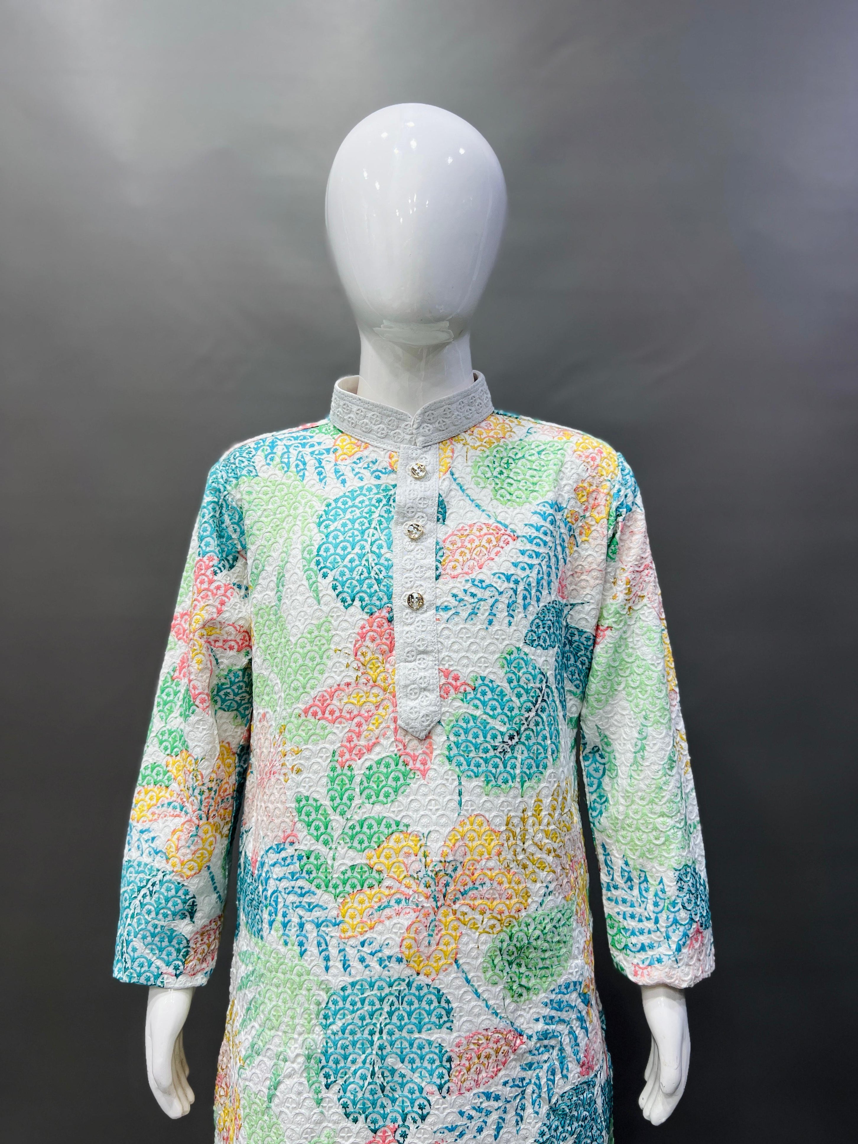 Kid's Full Stitched Heavy Rayon Classic Lucknowi Pattern Kurta With Pajama