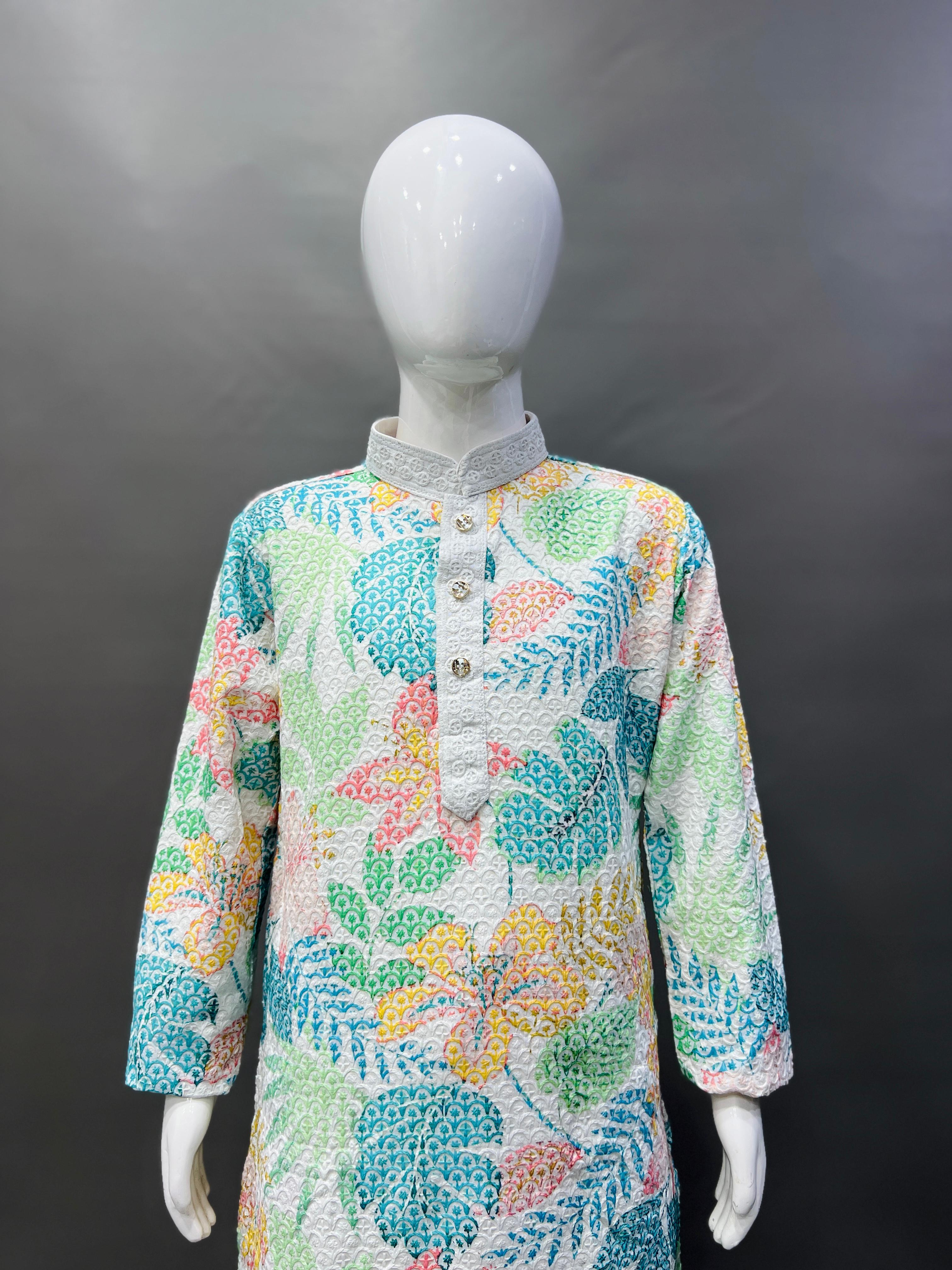 Kid's Full Stitched Heavy Rayon Classic Lucknowi Pattern Kurta With Pajama