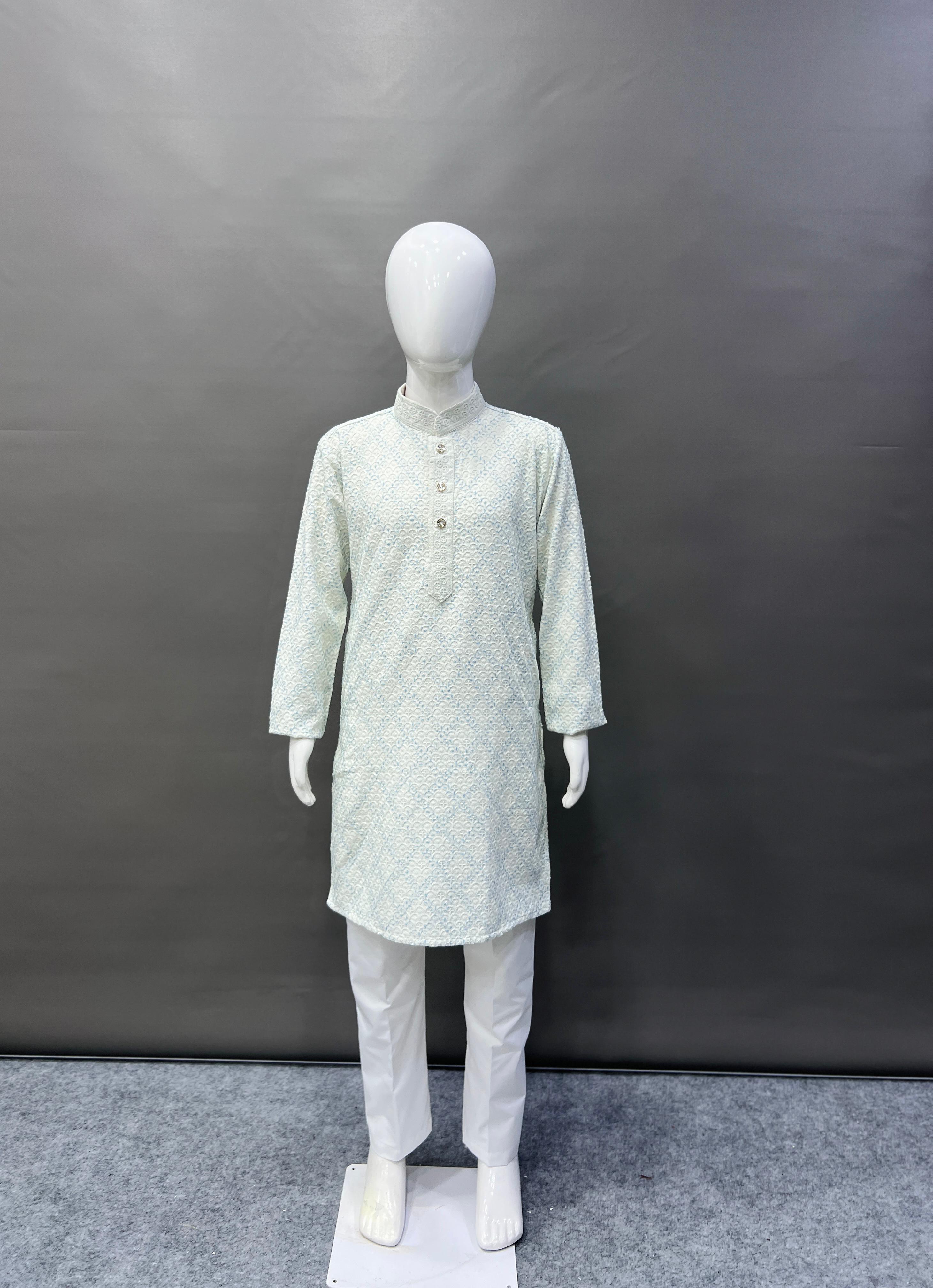Kid's Full Stitched Heavy Rayon Classic Lucknowi Pattern Kurta With Pajama