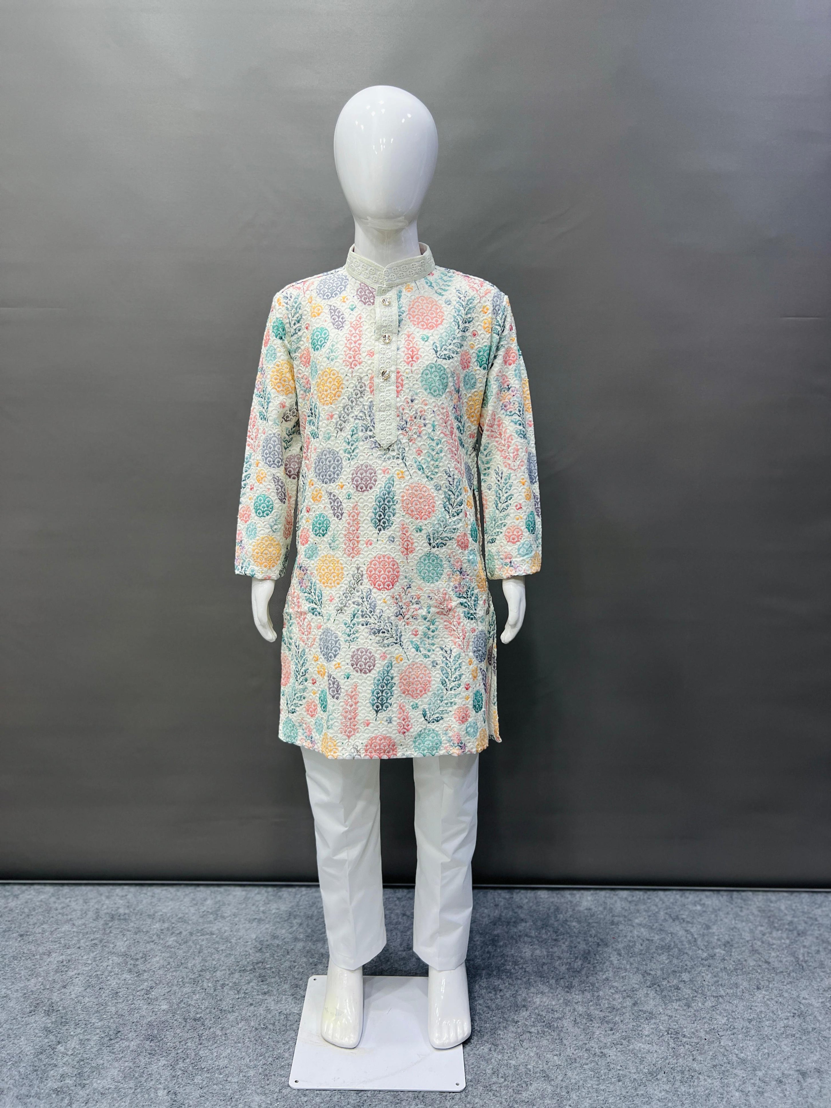 Kid's Full Stitched Heavy Rayon Classic Lucknowi Pattern Kurta With Pajama