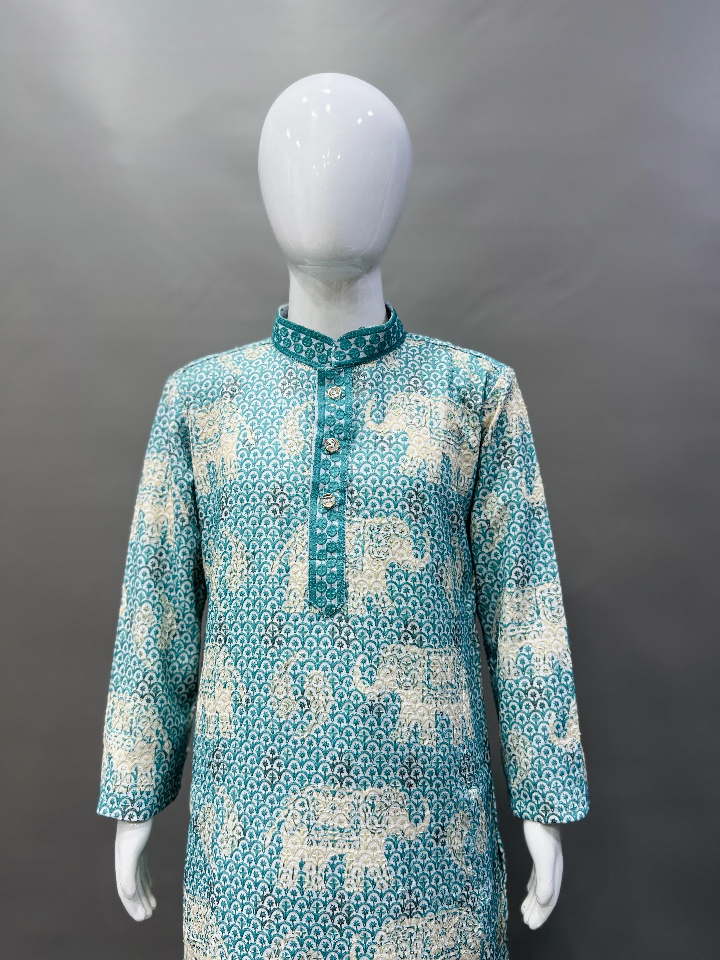 Kid's Full Stitched Heavy Rayon Classic Lucknowi Pattern Kurta With Pajama