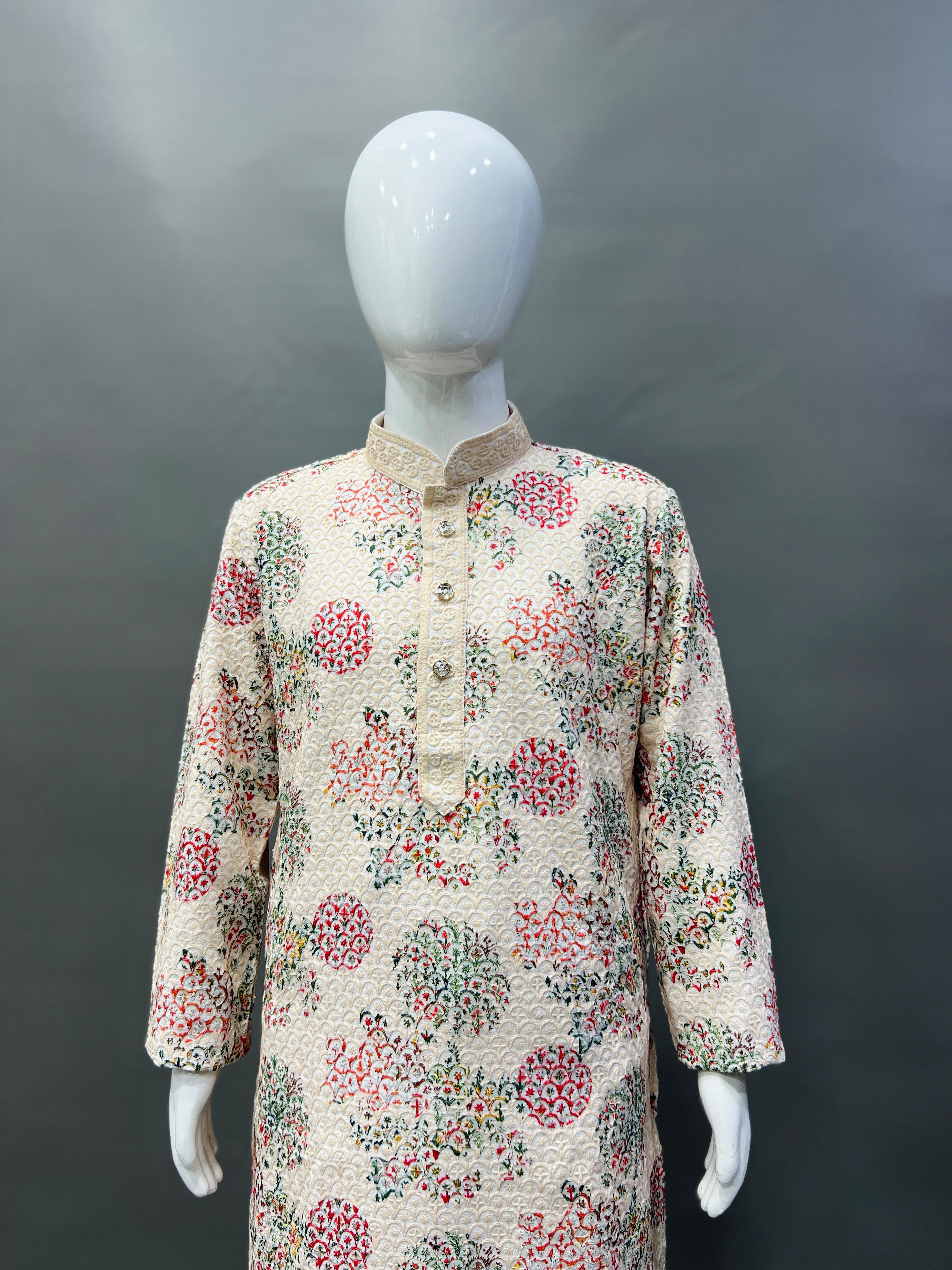 Kid's Full Stitched Heavy Rayon Classic Lucknowi Pattern Kurta With Pajama