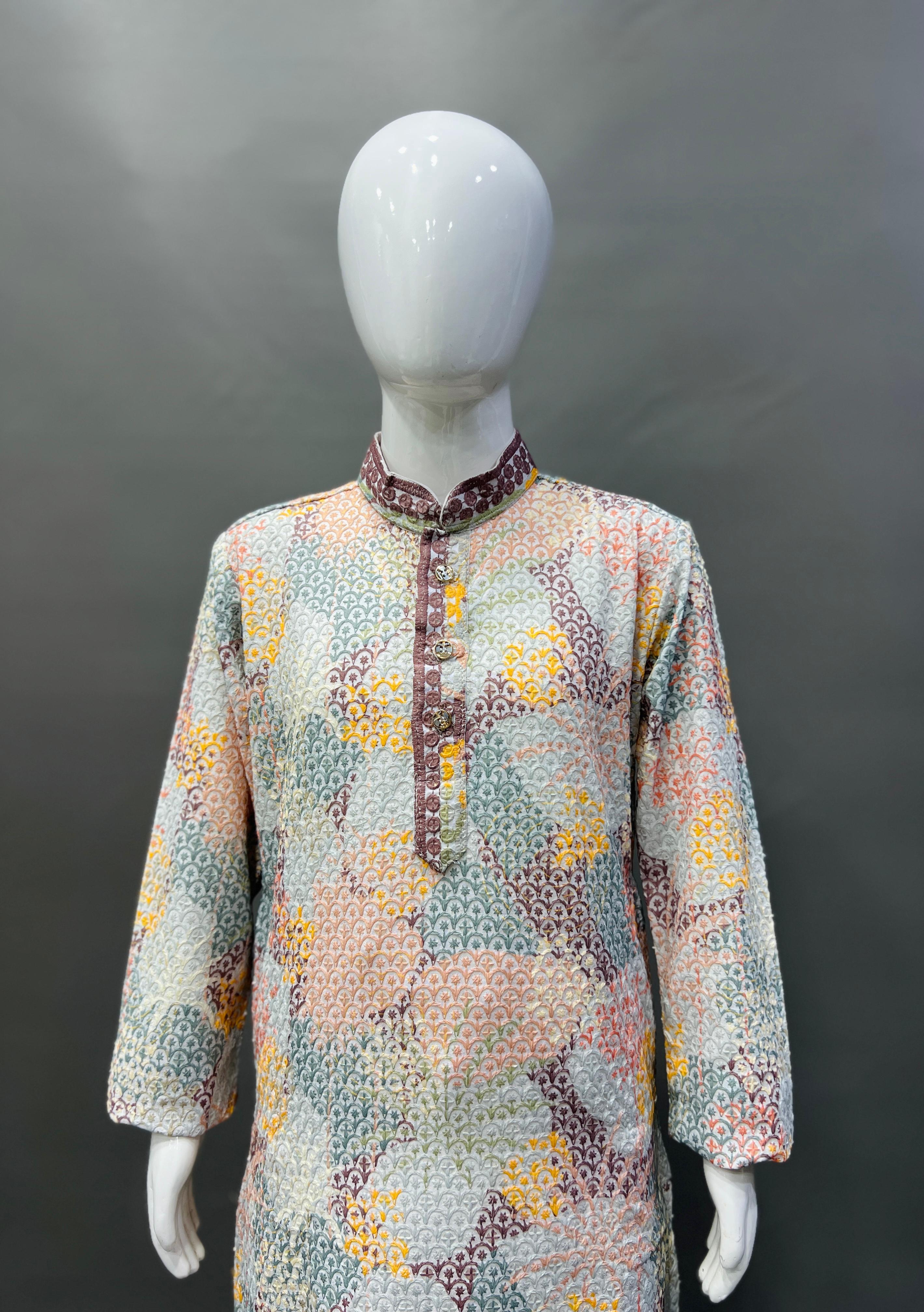 Kid's Full Stitched Heavy Rayon Classic Lucknowi Pattern Kurta With Pajama
