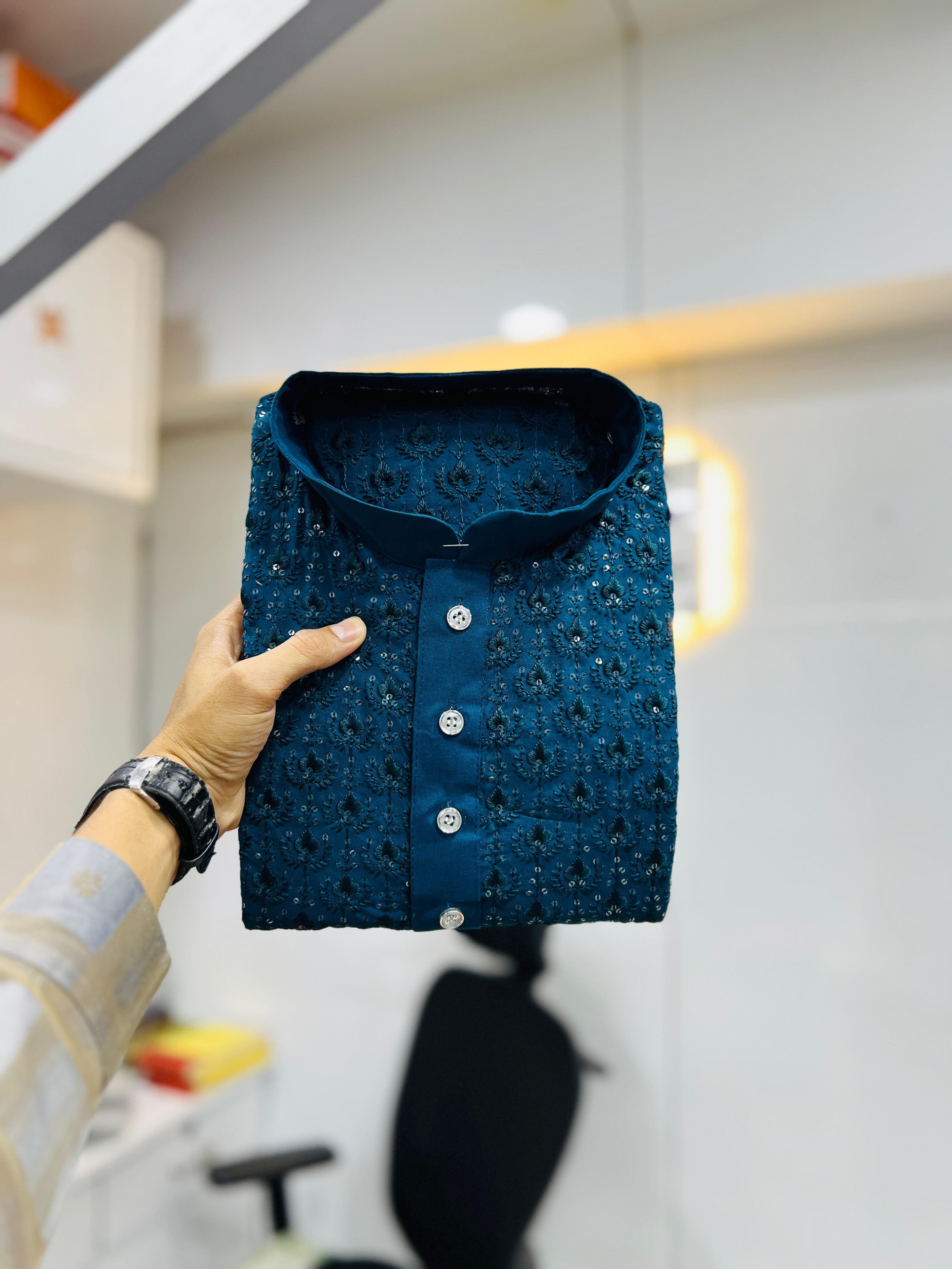 en's Full Stitched Rayon With Heavy Embroidery Work Kurta With Pajama