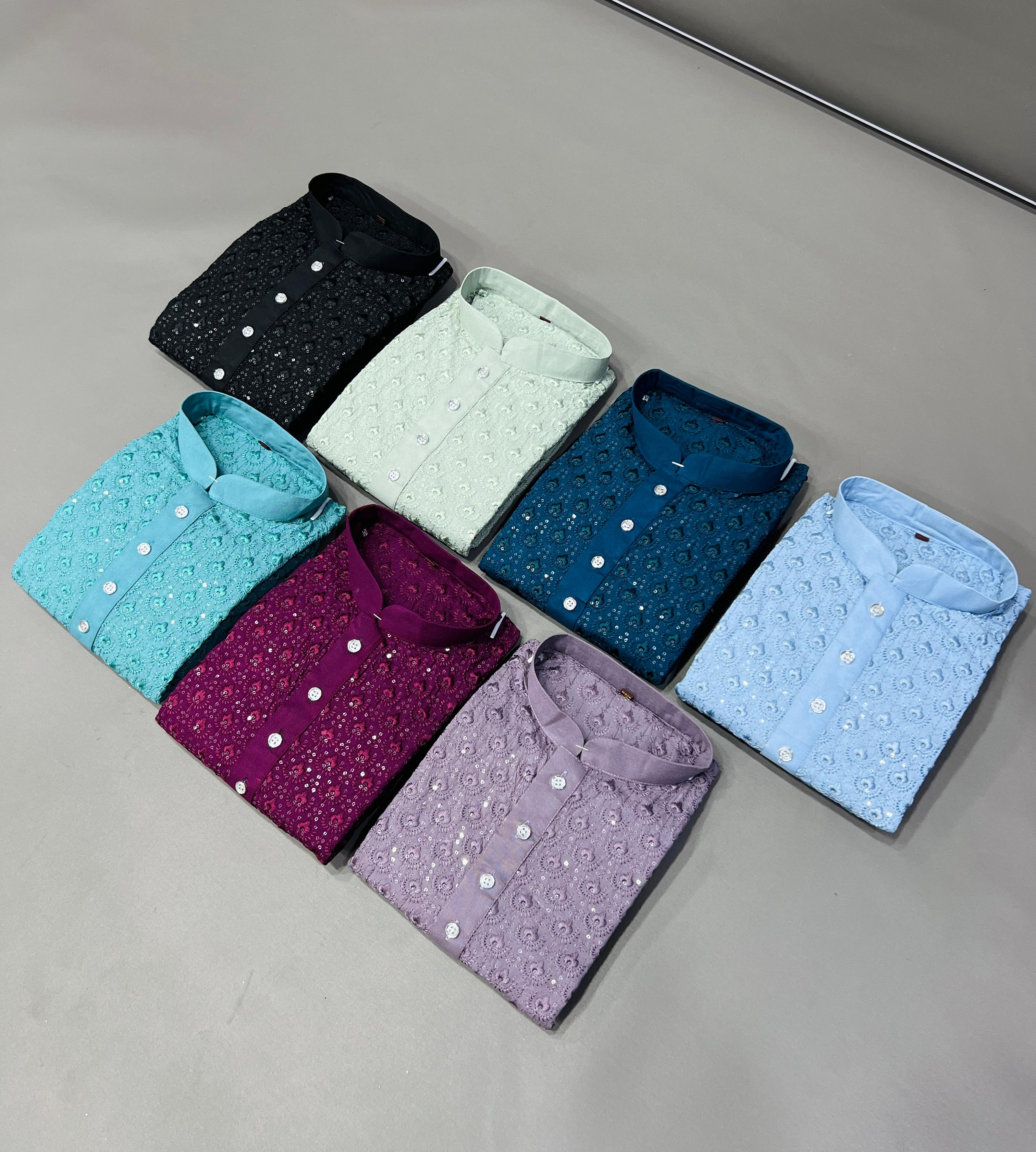 en's Full Stitched Rayon With Heavy Embroidery Work Kurta With Pajama