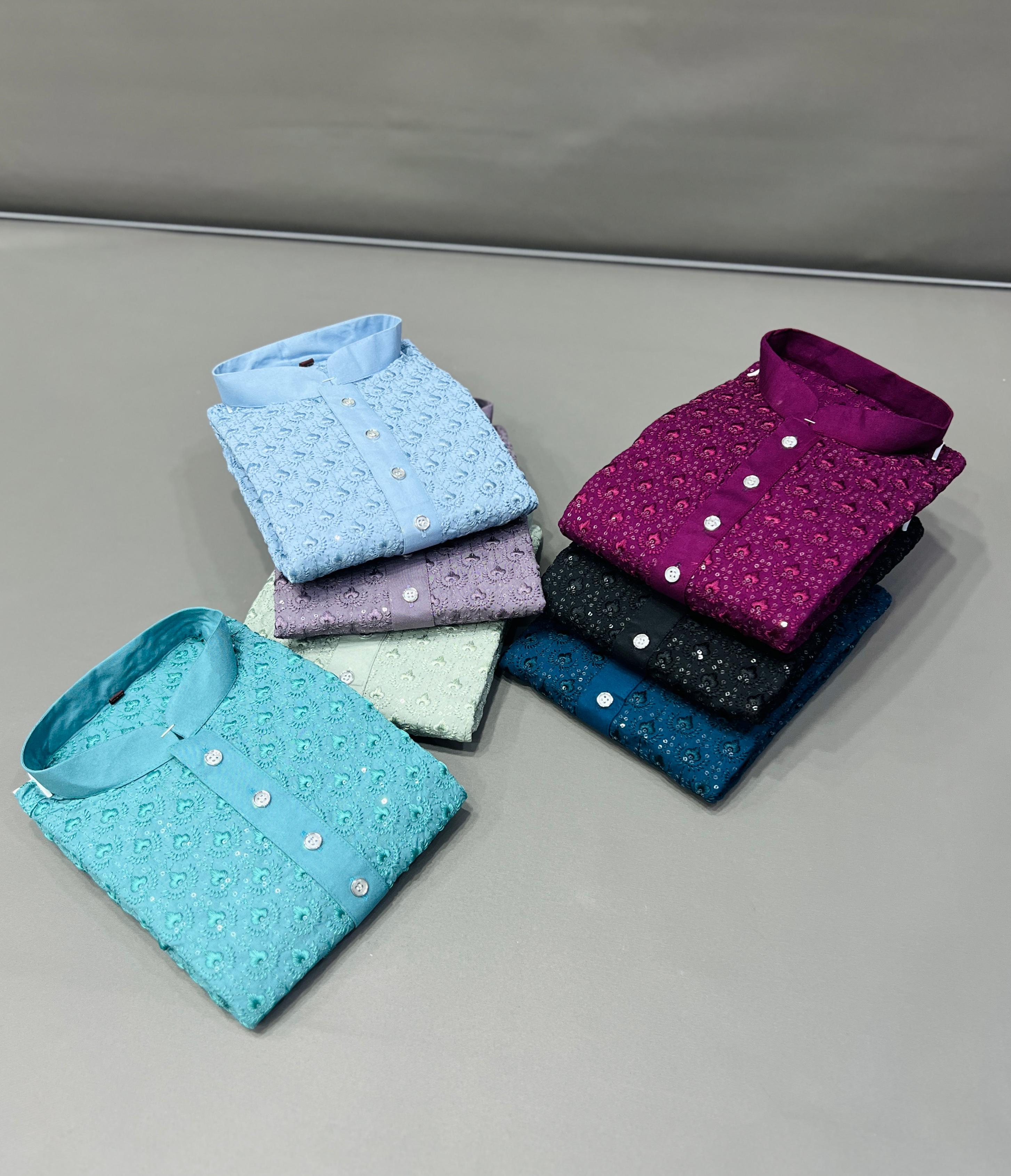 en's Full Stitched Rayon With Heavy Embroidery Work Kurta With Pajama
