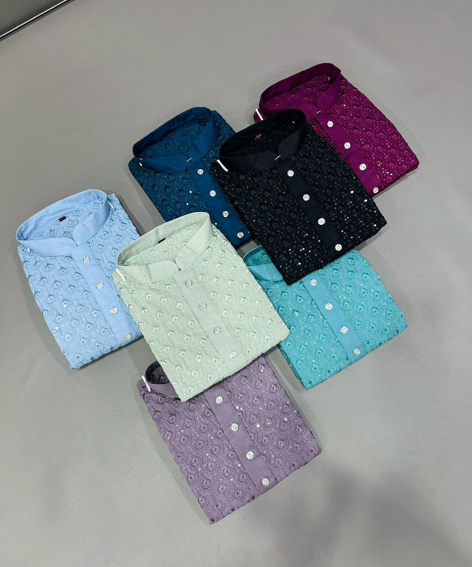 en's Full Stitched Rayon With Heavy Embroidery Work Kurta With Pajama