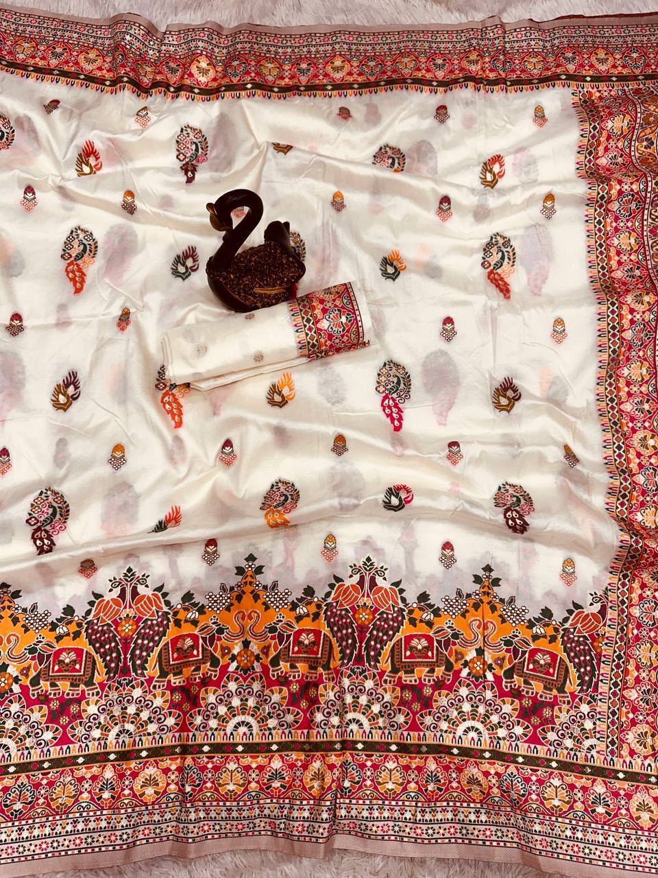 Pure n Soft Rajwadi Pashmina Silk Weaving Saree With Blouse