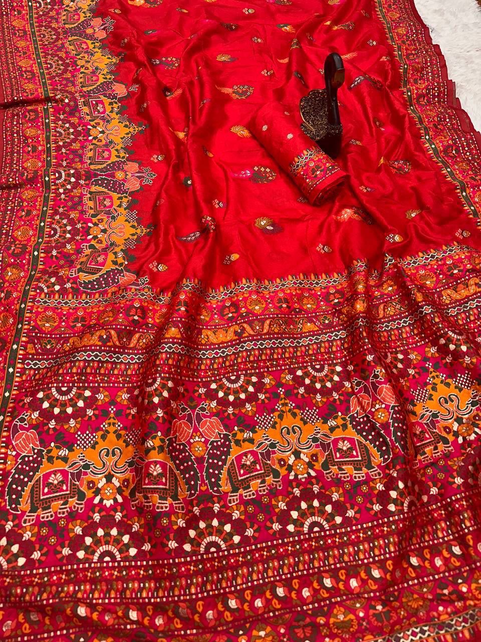 Pure n Soft Rajwadi Pashmina Silk Weaving Saree With Blouse