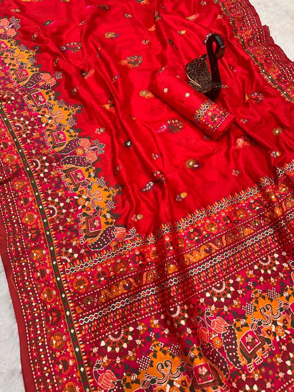 Pure n Soft Rajwadi Pashmina Silk Weaving Saree With Blouse