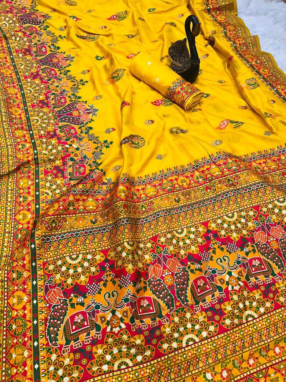 Pure n Soft Rajwadi Pashmina Silk Weaving Saree With Blouse