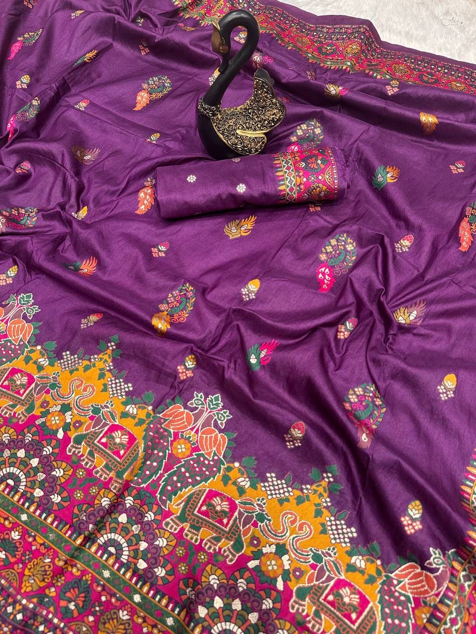 Pure n Soft Rajwadi Pashmina Silk Weaving Saree With Blouse