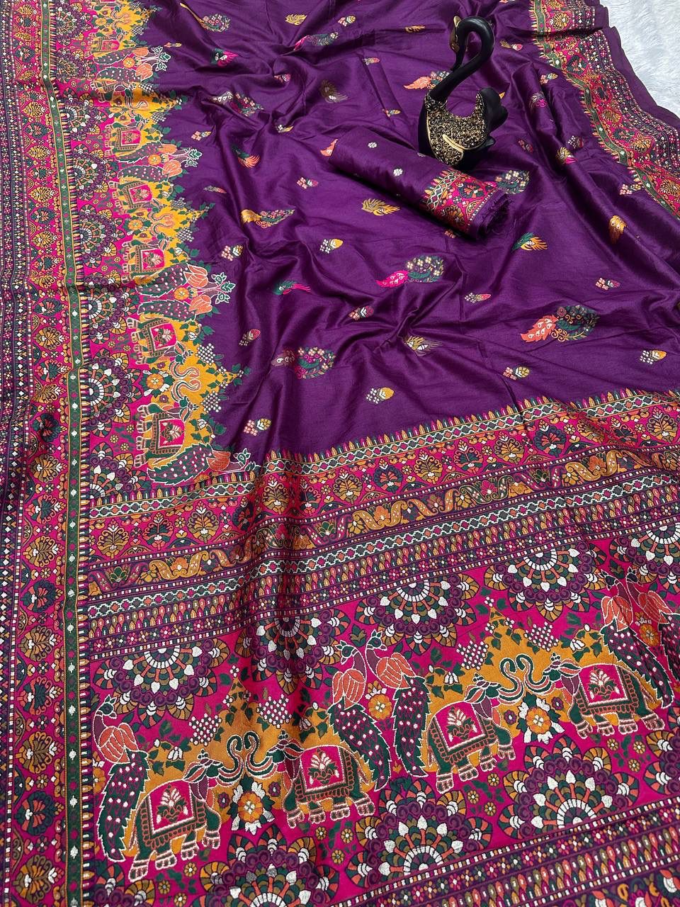 Pure n Soft Rajwadi Pashmina Silk Weaving Saree With Blouse
