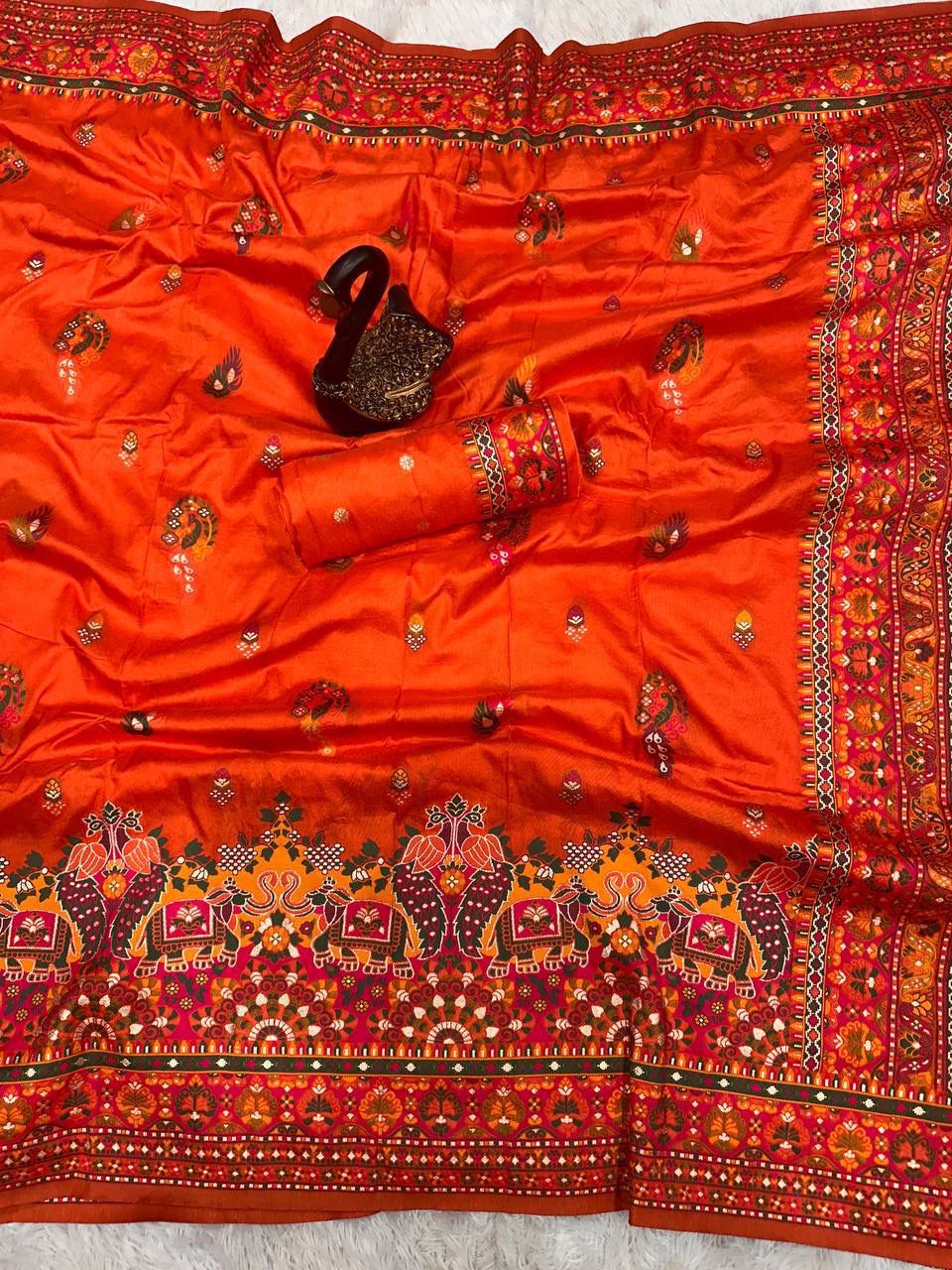 Pure n Soft Rajwadi Pashmina Silk Weaving Saree With Blouse