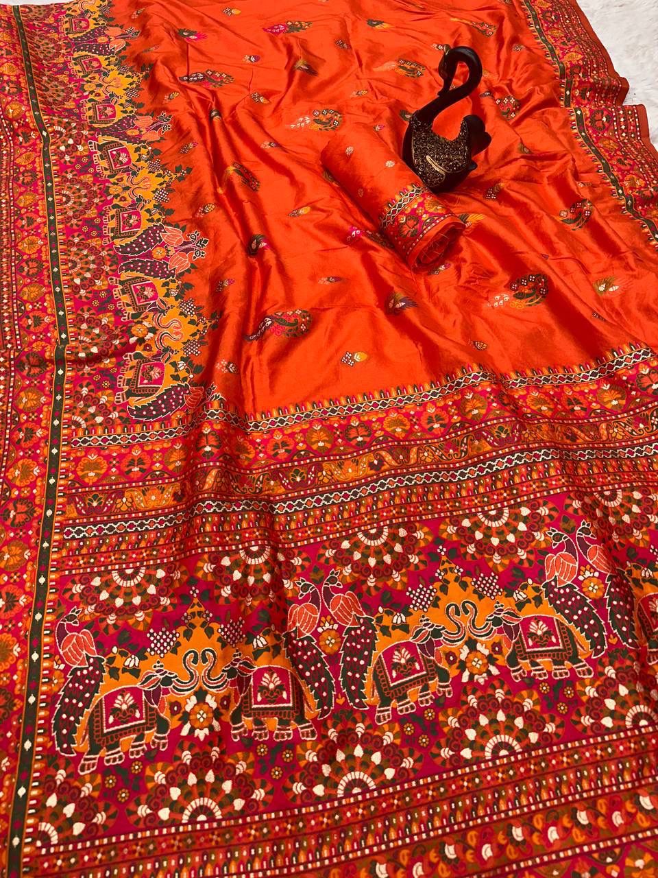 Pure n Soft Rajwadi Pashmina Silk Weaving Saree With Blouse