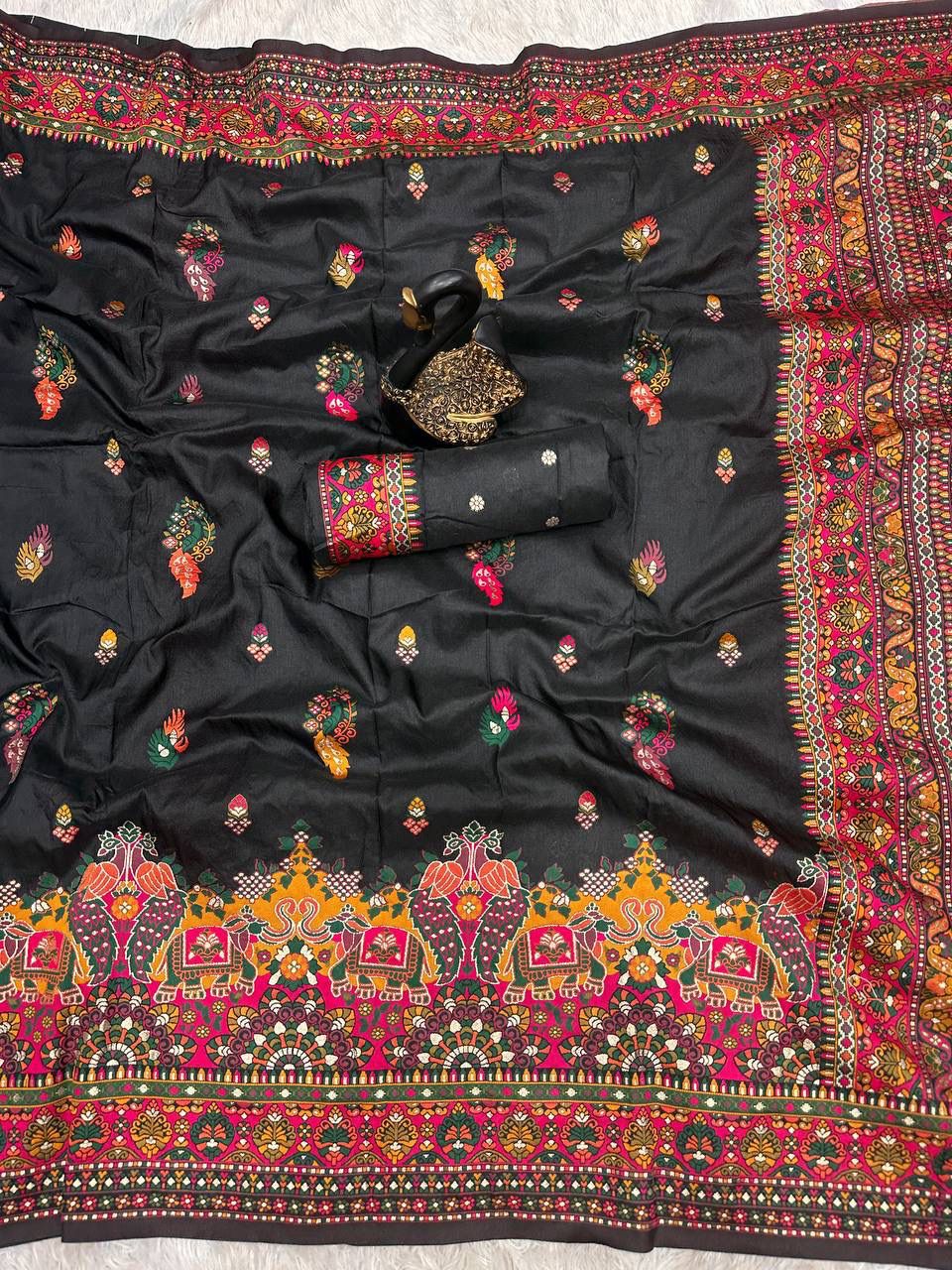 Pure n Soft Rajwadi Pashmina Silk Weaving Saree With Blouse