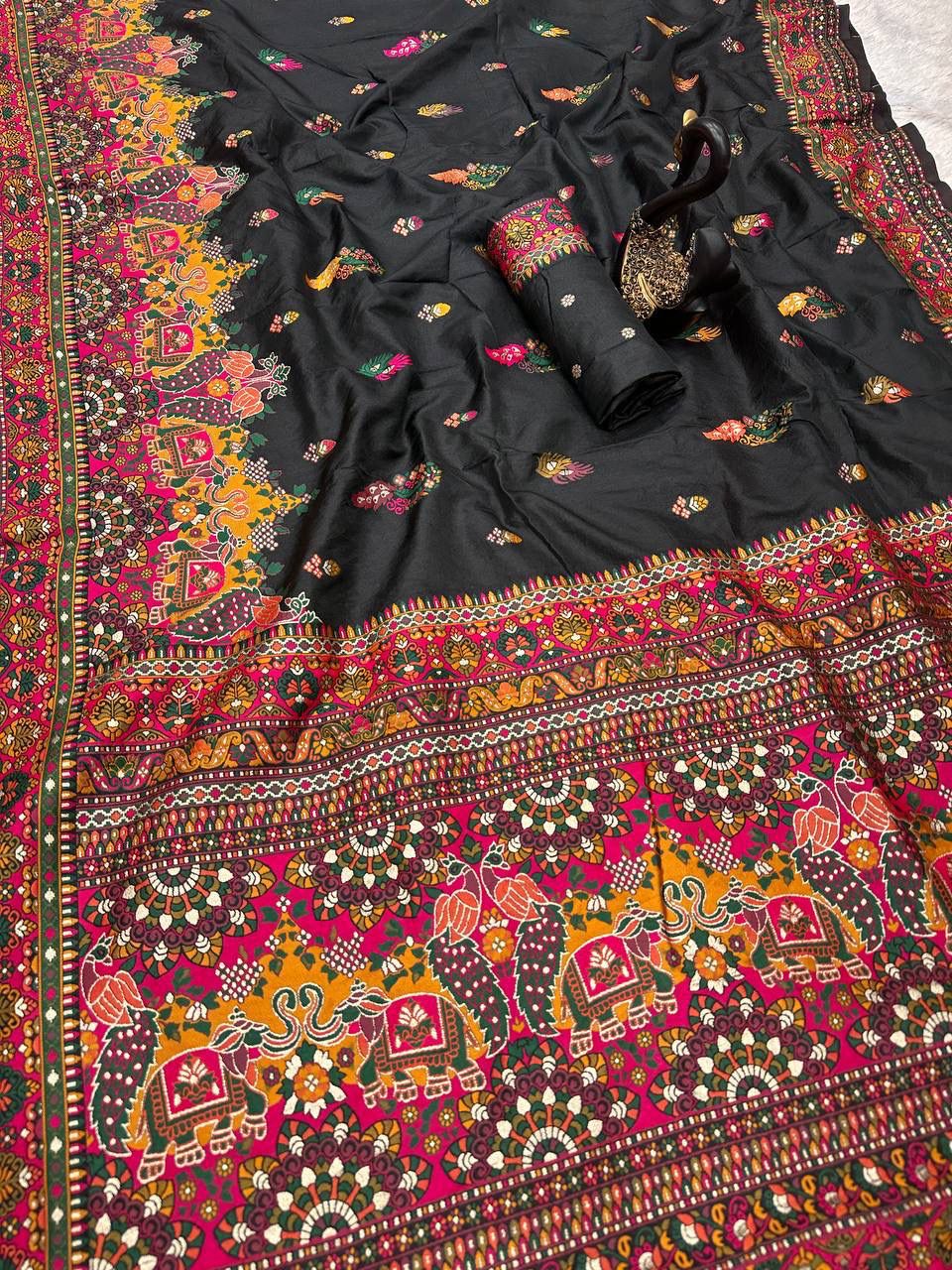 Pure n Soft Rajwadi Pashmina Silk Weaving Saree With Blouse