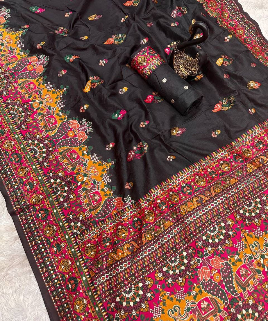 Pure n Soft Rajwadi Pashmina Silk Weaving Saree With Blouse