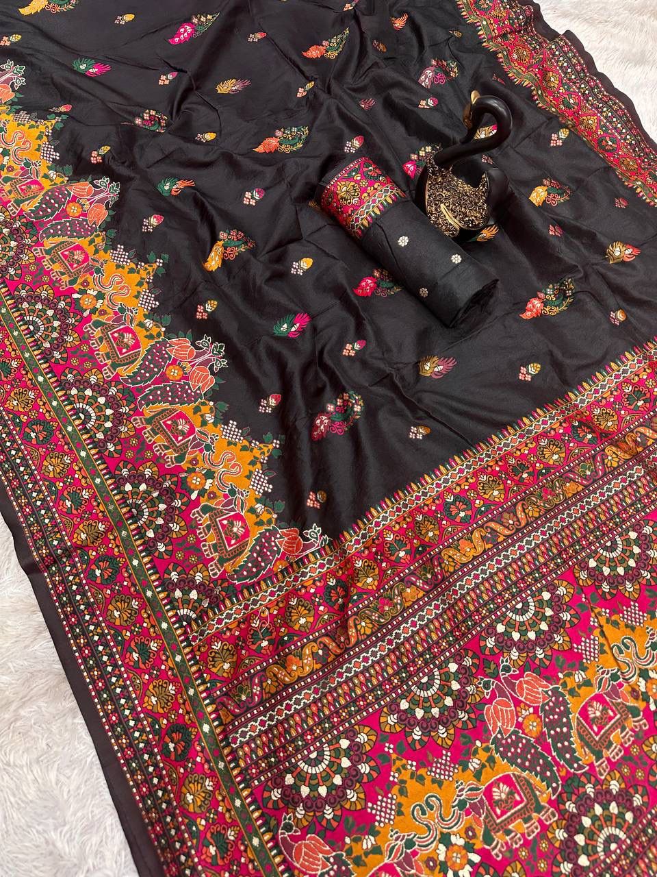 Pure n Soft Rajwadi Pashmina Silk Weaving Saree With Blouse