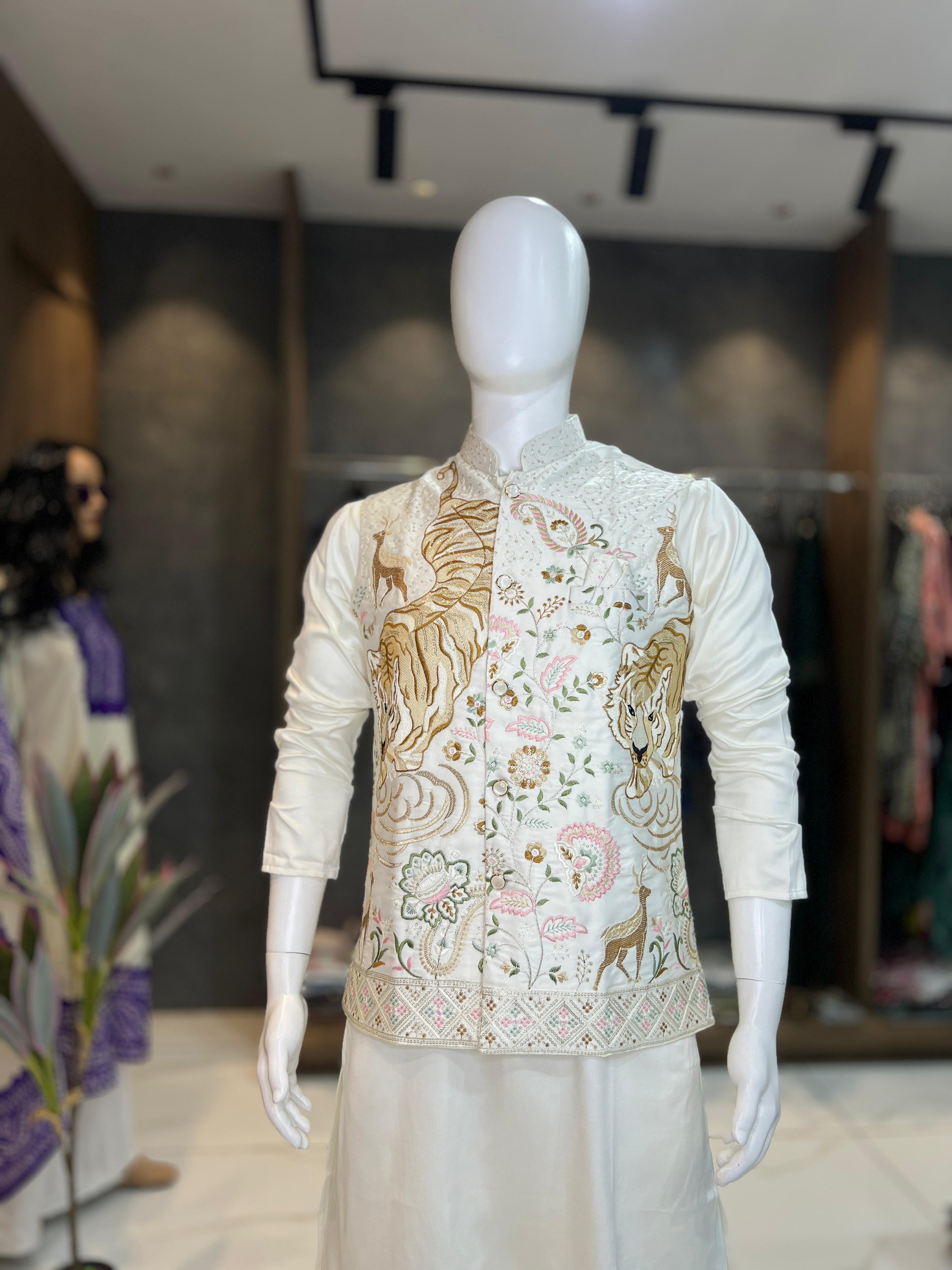 Malai Satin Ready to Wear Kurta Koti Pyjama Set Traditional Men's Kurta