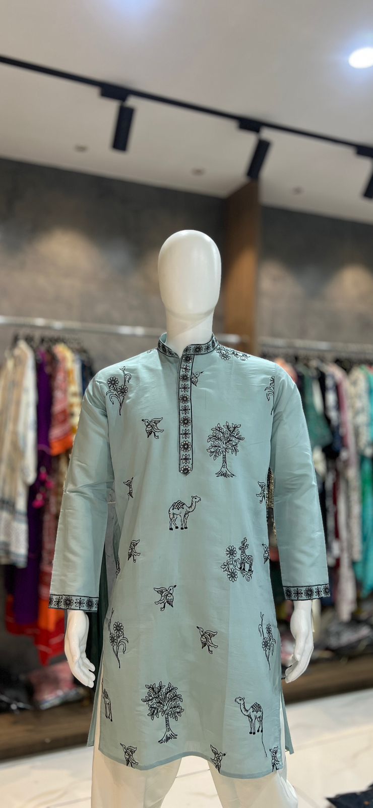 Men's Traditional Roman Silk with Embroidery Work Kurta With Pajama Set