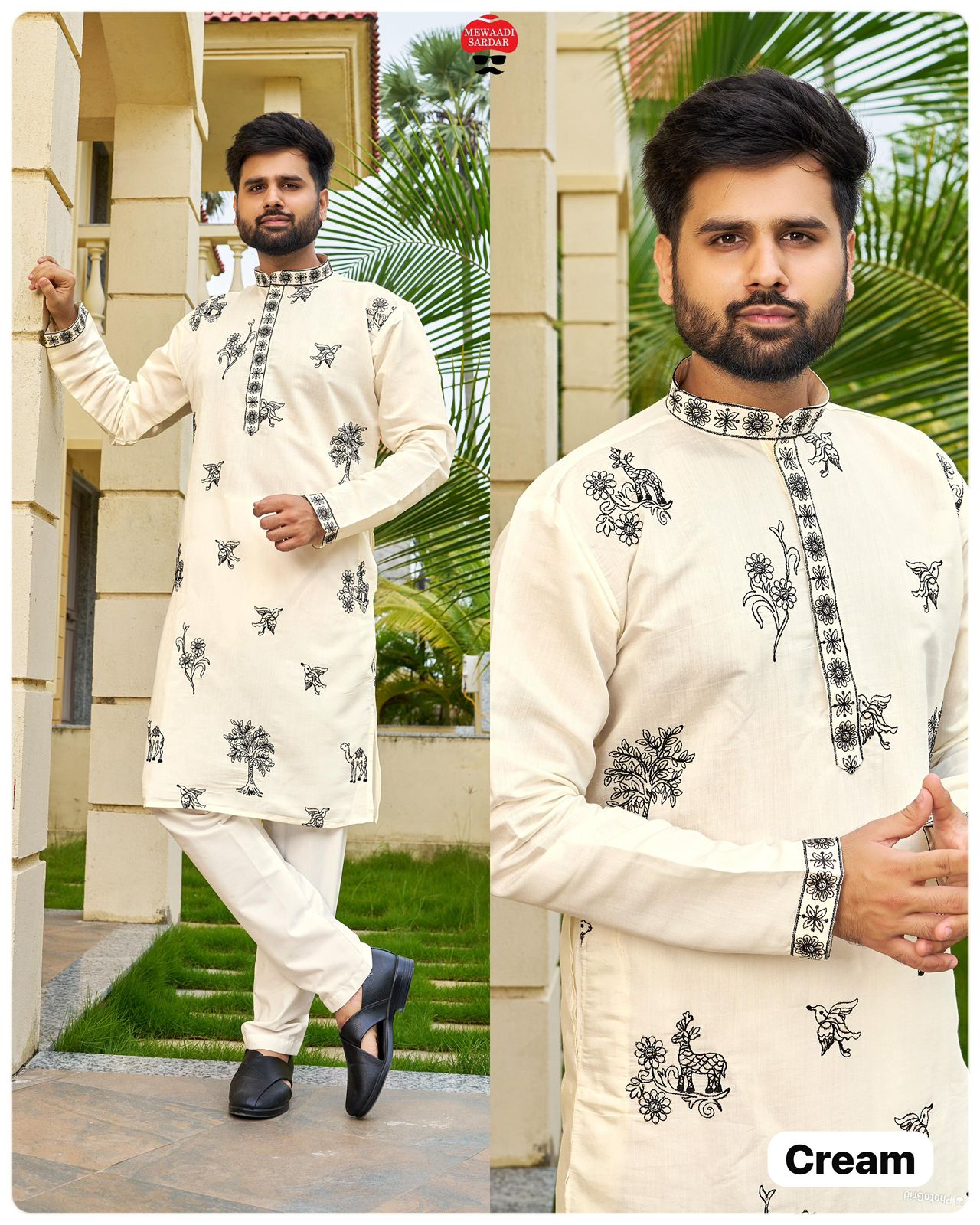 Men's Traditional Roman Silk with Embroidery Work Kurta With Pajama Set
