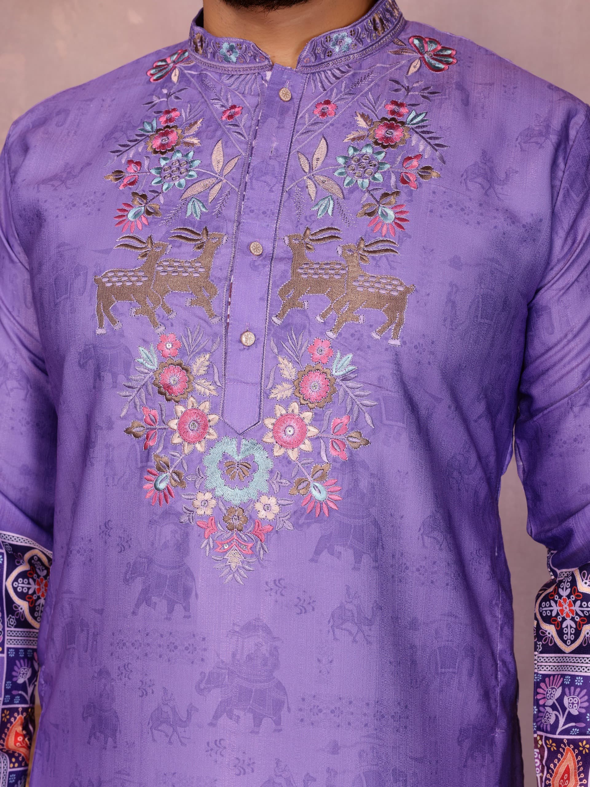 Heavy Khadi Cotton Printed Design Kurta Pajama Set For Men's